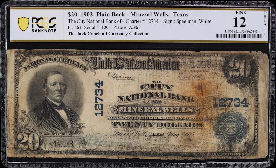Mineral Wells, Texas. $20 1902 Plain Back. Fr. 661. City NB. Charter