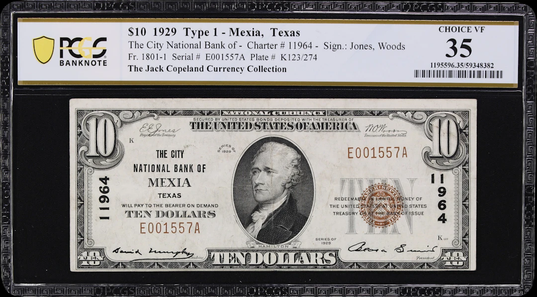 Mexia, Texas. $10 1929 Ty. 1. Fr. 1801-1. City NB. Charter #11964.