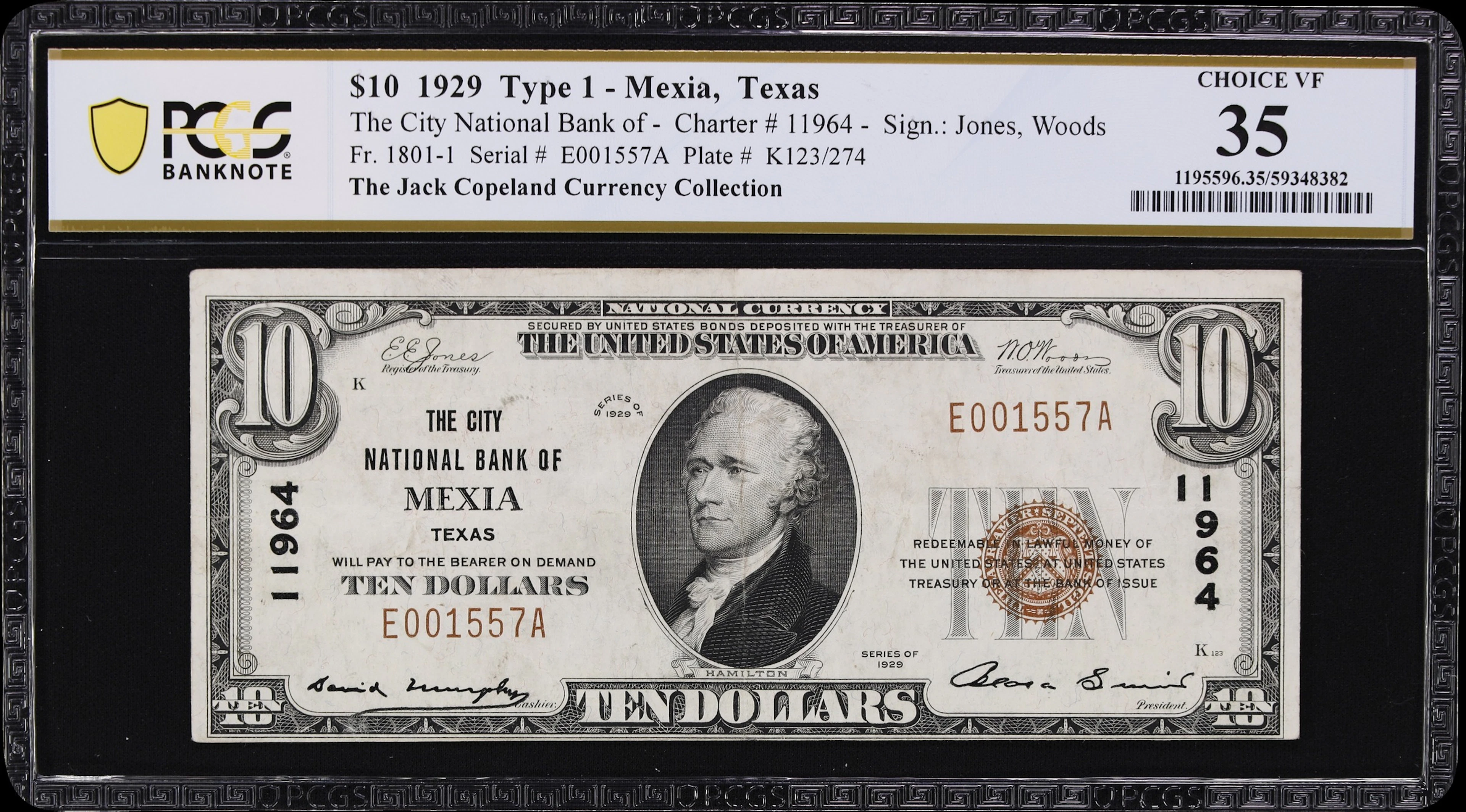 Mexia, Texas. $10 1929 Ty. 1. Fr. 1801-1. City NB. Charter #11964.