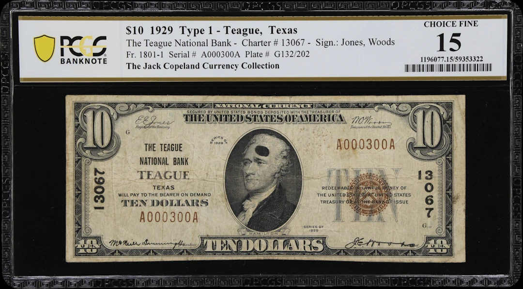 Teague, Texas. $10 1929 Ty. 1. Fr. 1801-1. Teague NB. Charter #13067.