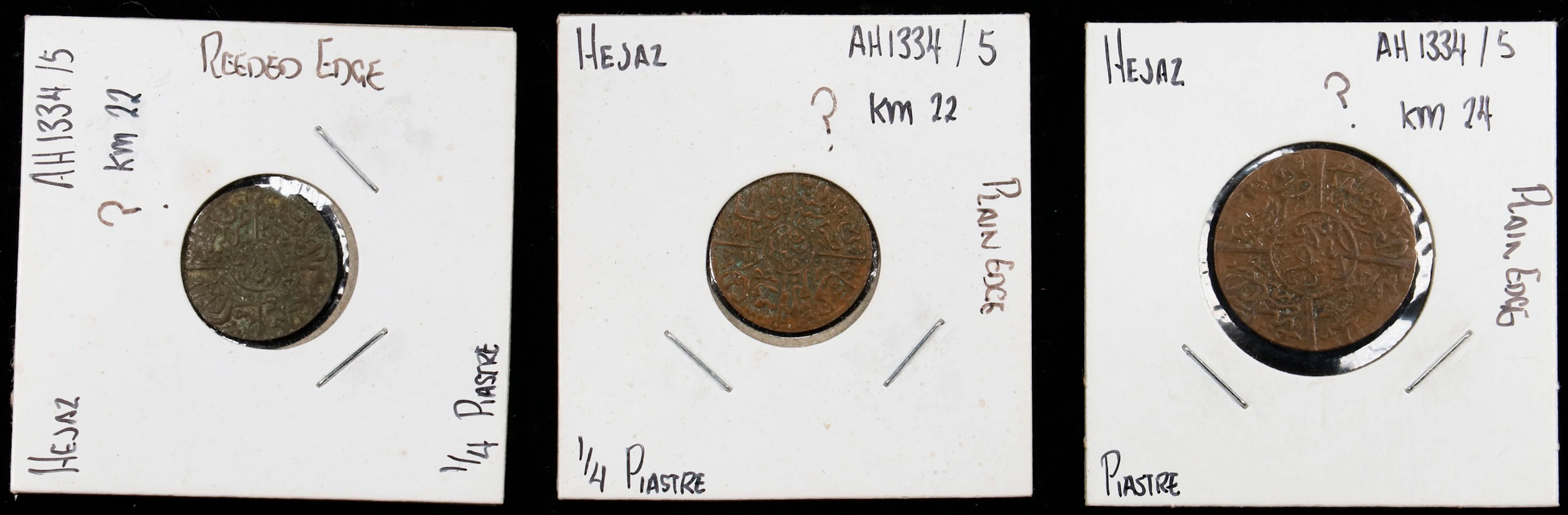 HEJAZ. Trio of Copper Denominations (3 Pieces), AH 1334 Year 5 (1919/20).