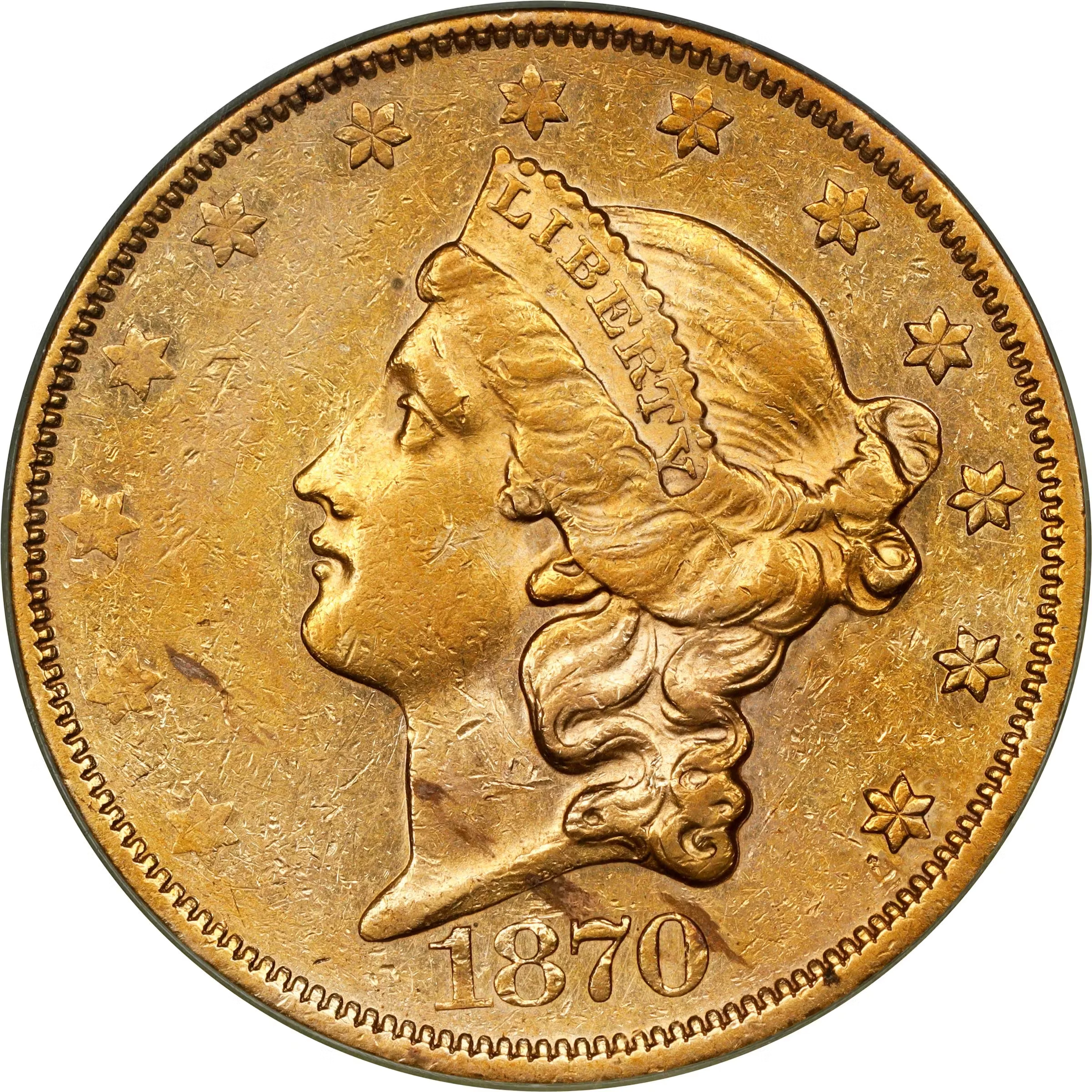 1870-CC Liberty Head Double Eagle. AU-50 (PCGS). CMQ.