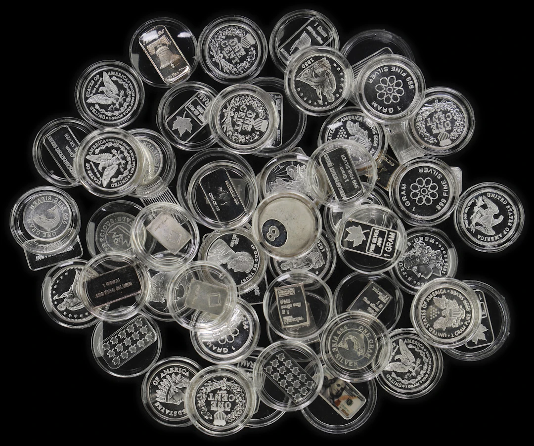 (1.897 oz, 59 g ASW). Lot of (59) Assorted Design 1 gram Silver Bars