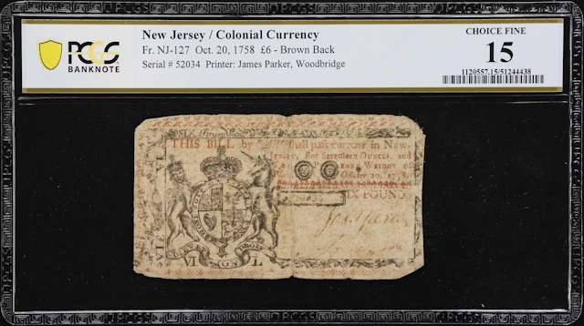 NJ-127. New Jersey. October 20, 1758. 6 Pounds. PCGS Banknote Choice Fine 15.