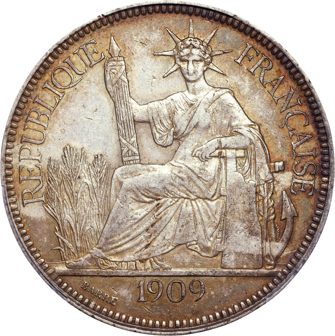 FRENCH INDO-CHINA. Piastre, 1909-A. Paris Mint. PCGS AU-55.