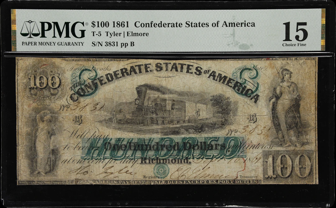T-5. Confederate Currency. 1861 $100. PMG Choice Fine 15.