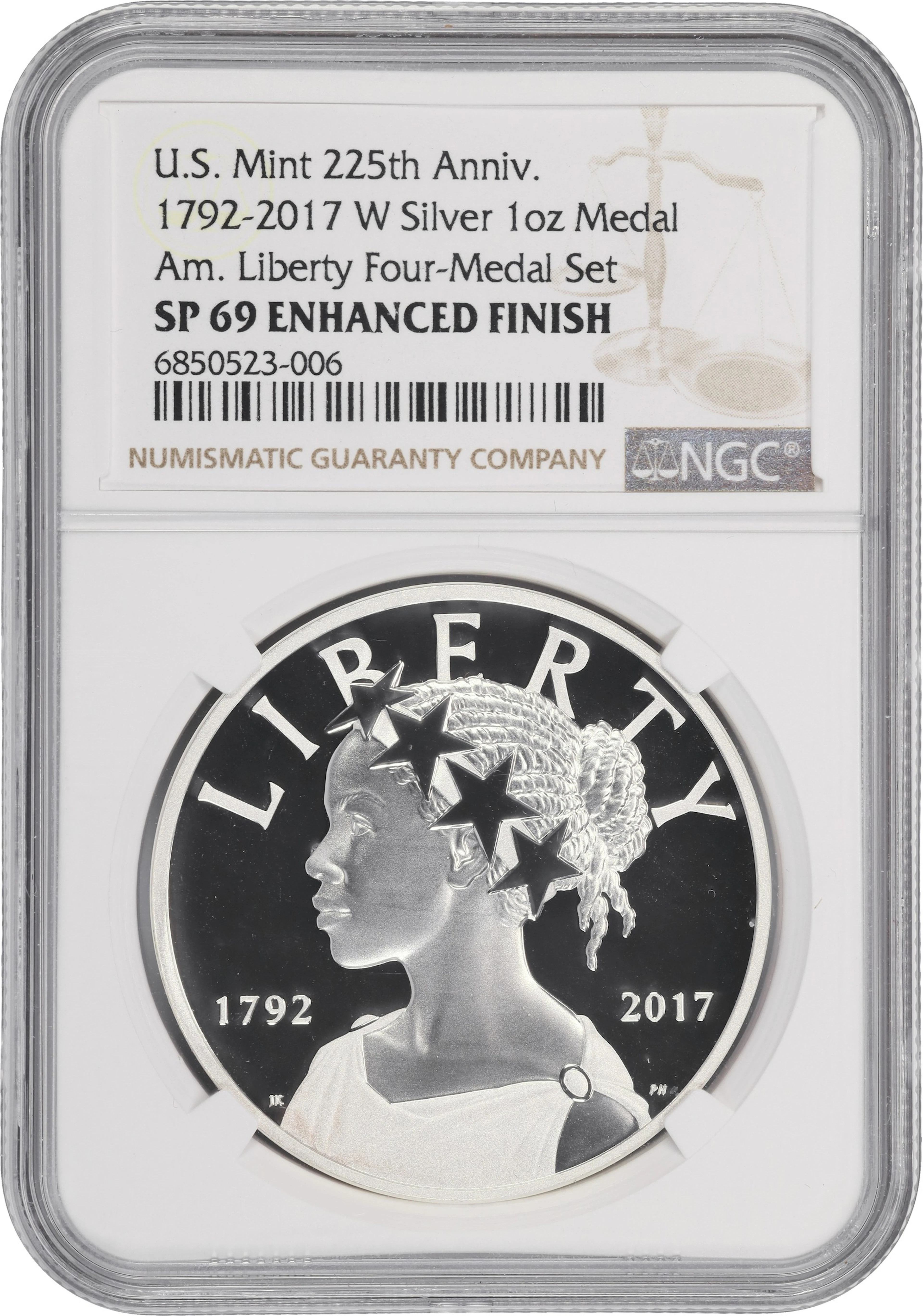 (1 oz, 31.104 g ASW). 2017-W American Liberty 225th Anniversary Silver