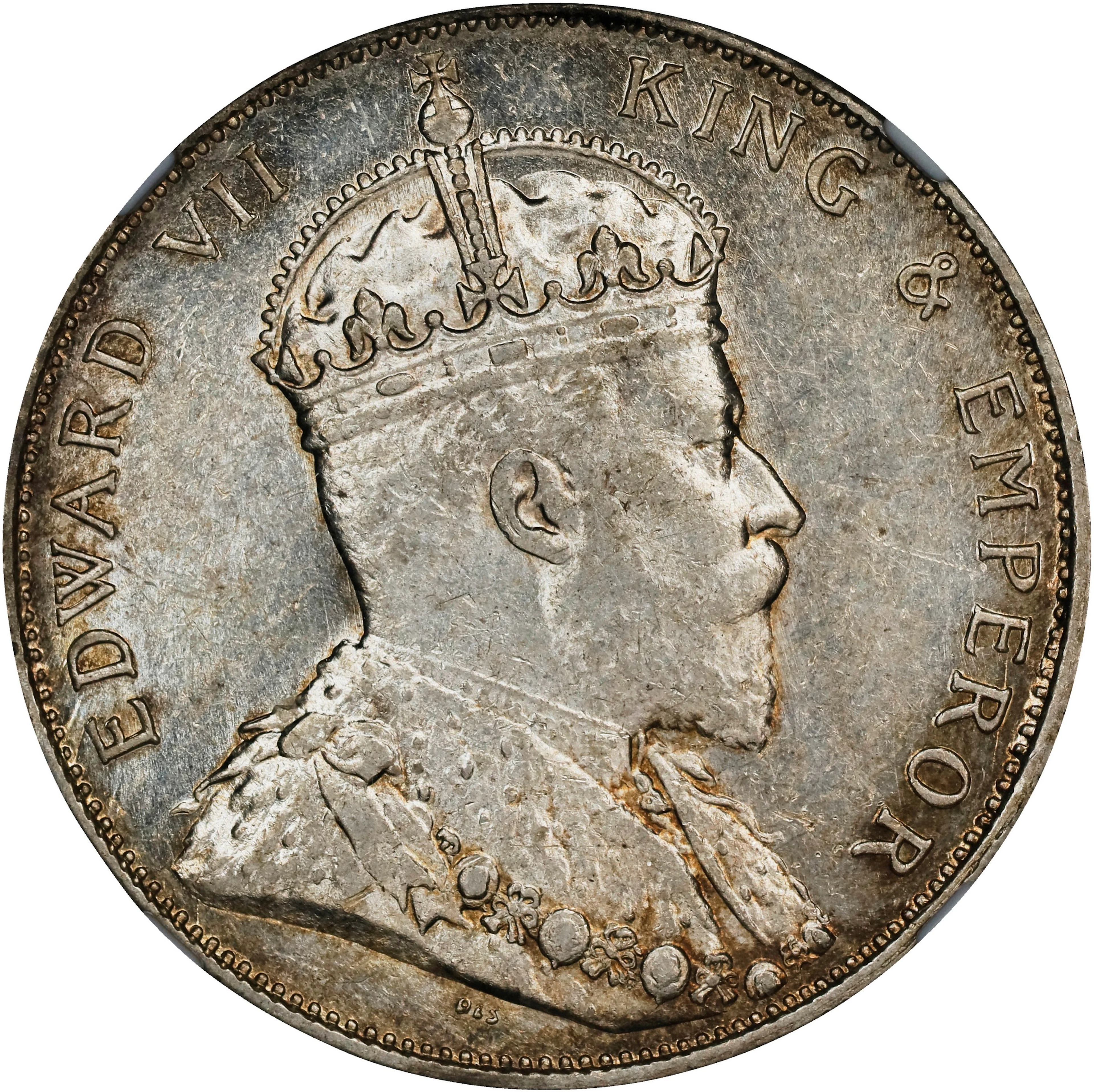 STRAITS SETTLEMENTS. 50 Cents, 1905-B. Bombay Mint. Edward VII. NGC AU-58.