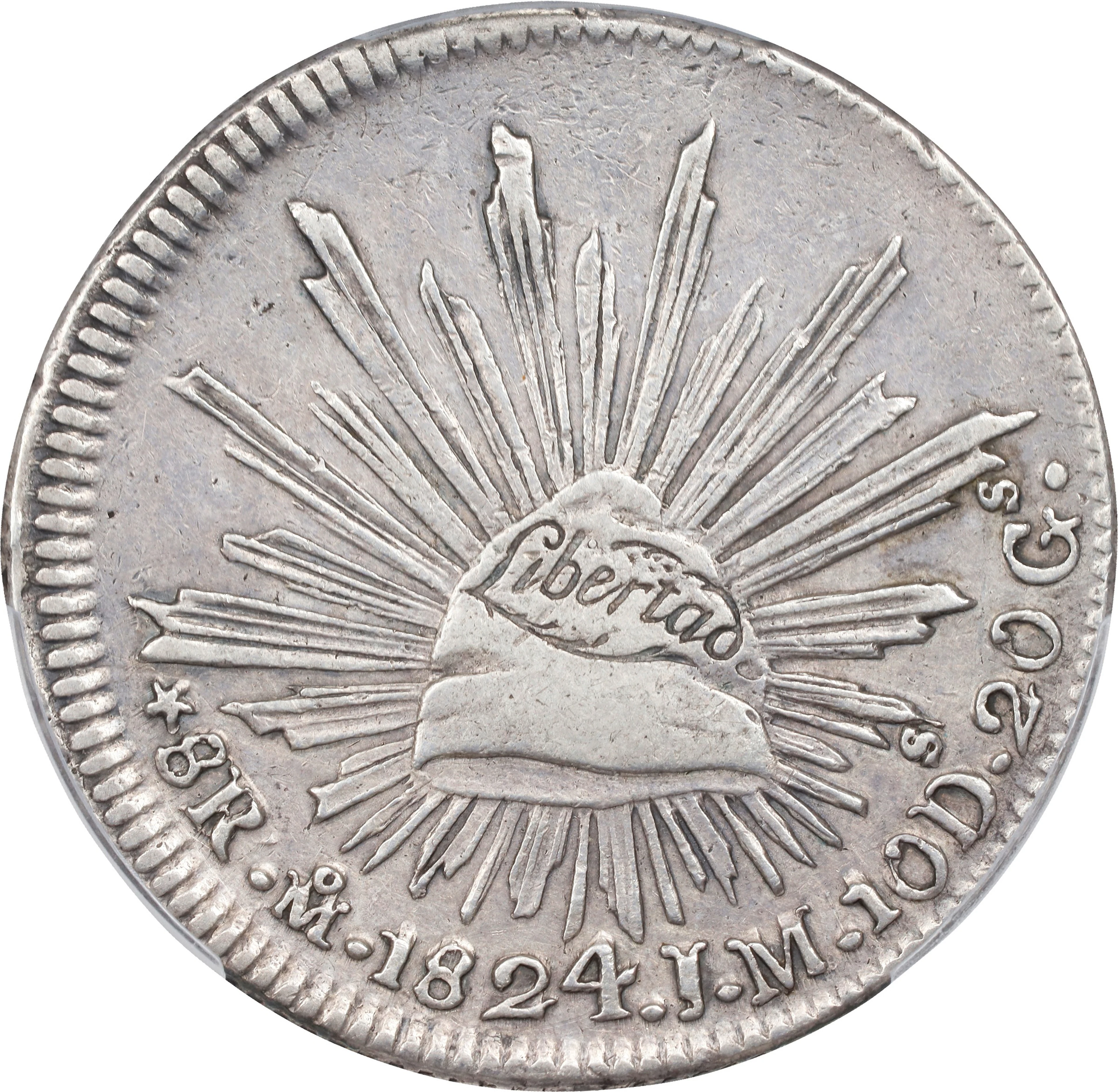 MEXICO. "Hookneck" 8 Reales, 1824-Mo JM. Mexico City Mint. PCGS VF-35.