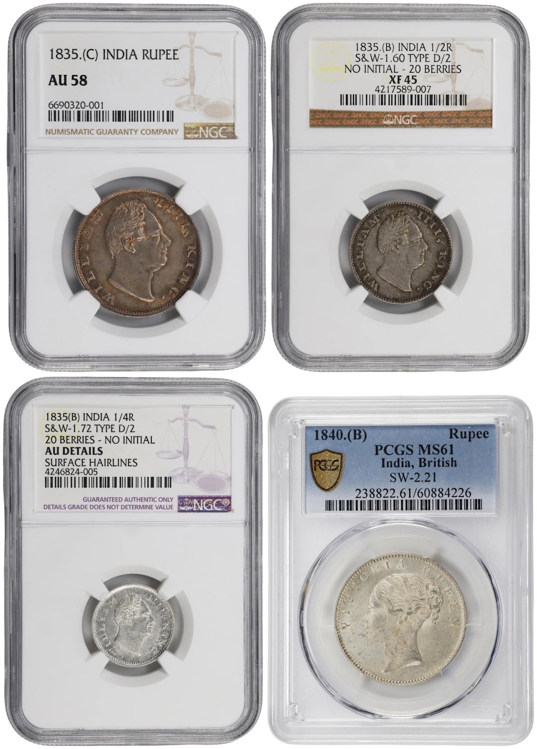 INDIA. British East India Company. Quartet of Silver Denominations