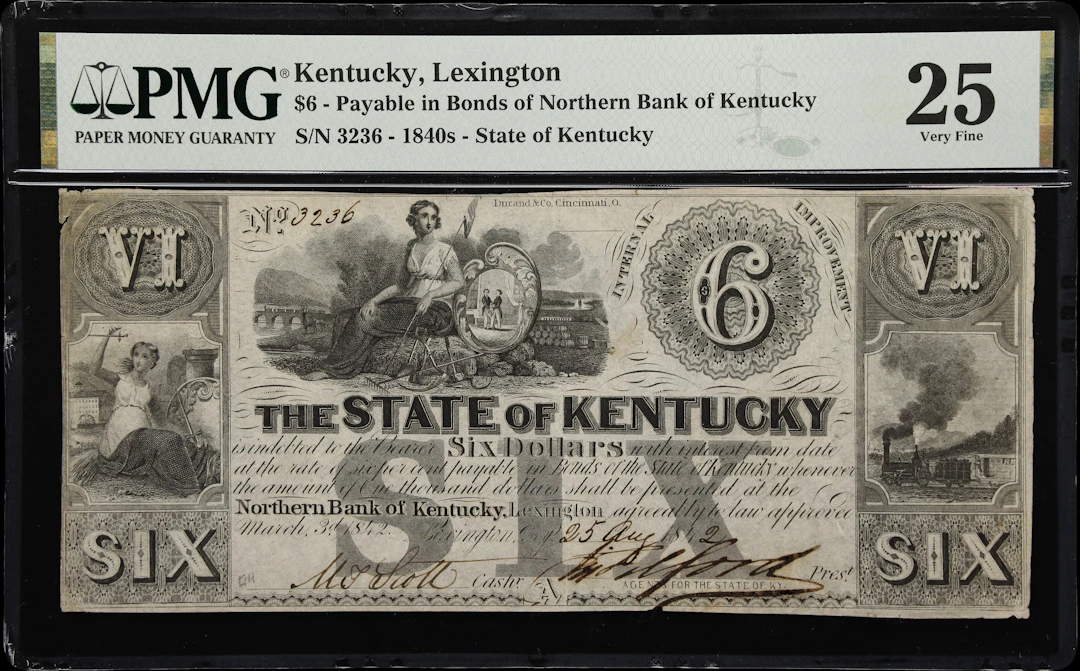 Lexington, Kentucky. Northern Bank of Kentucky. 1842 $6. PMG Very Fine 25.