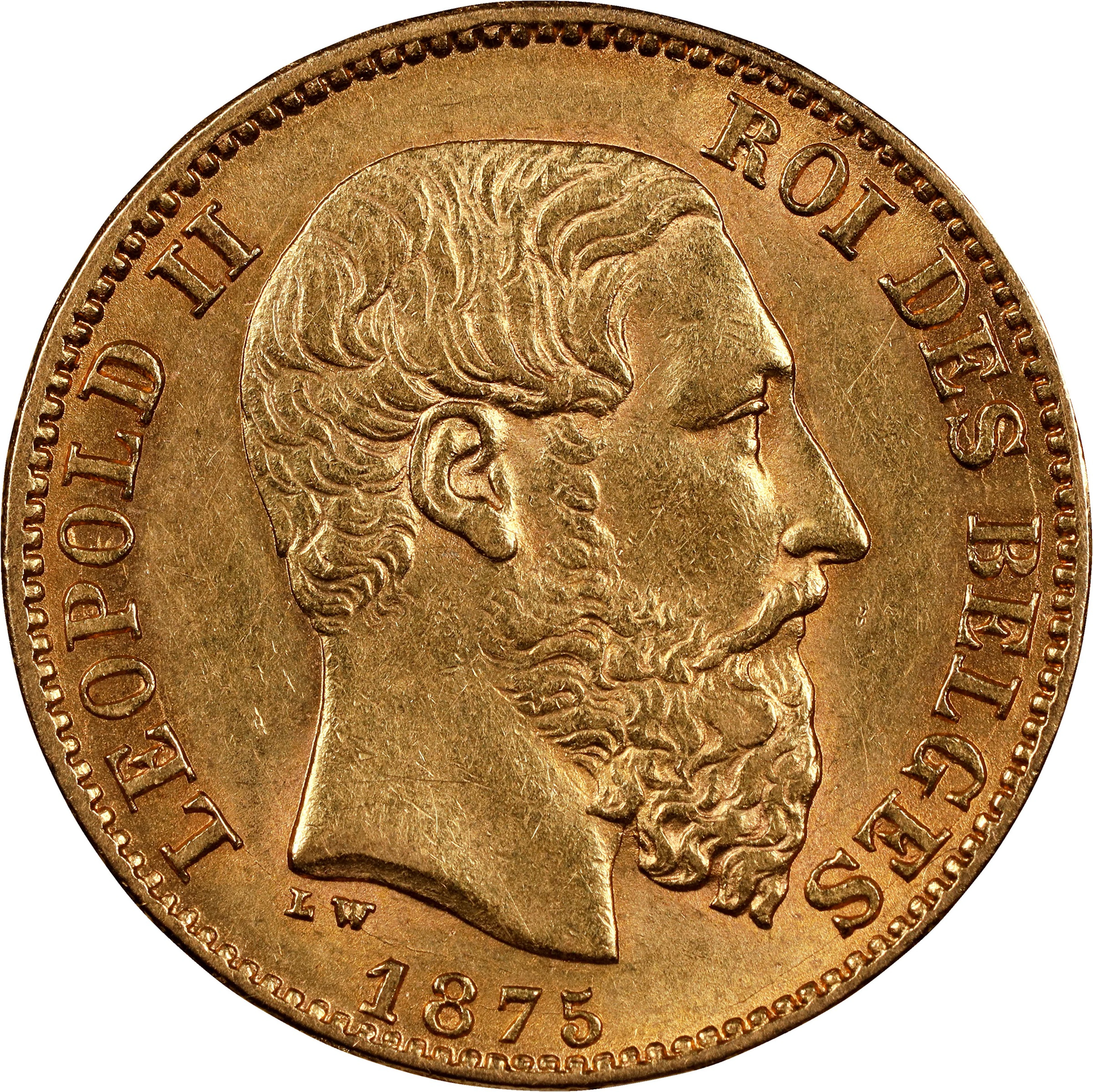 (0.187 oz, 5.816 g AGW). Belgium. 1875 Gold 20 Francs.
