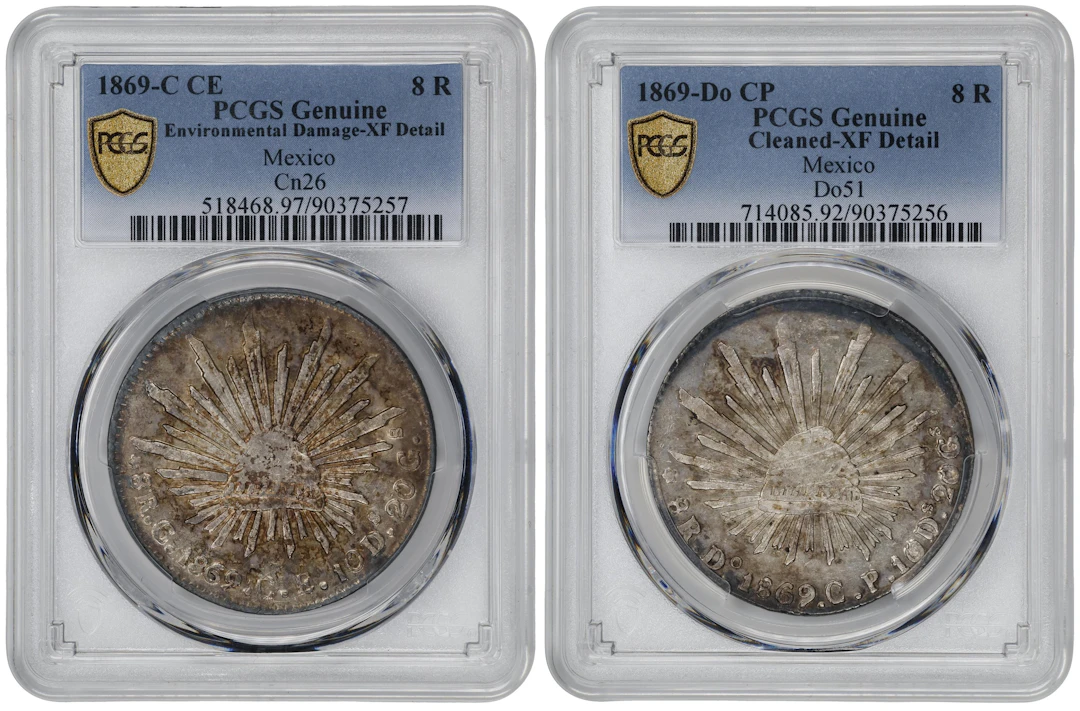 MEXICO. Duo of 8 Reales (2 Pieces), 1869. Both PCGS Certified.
