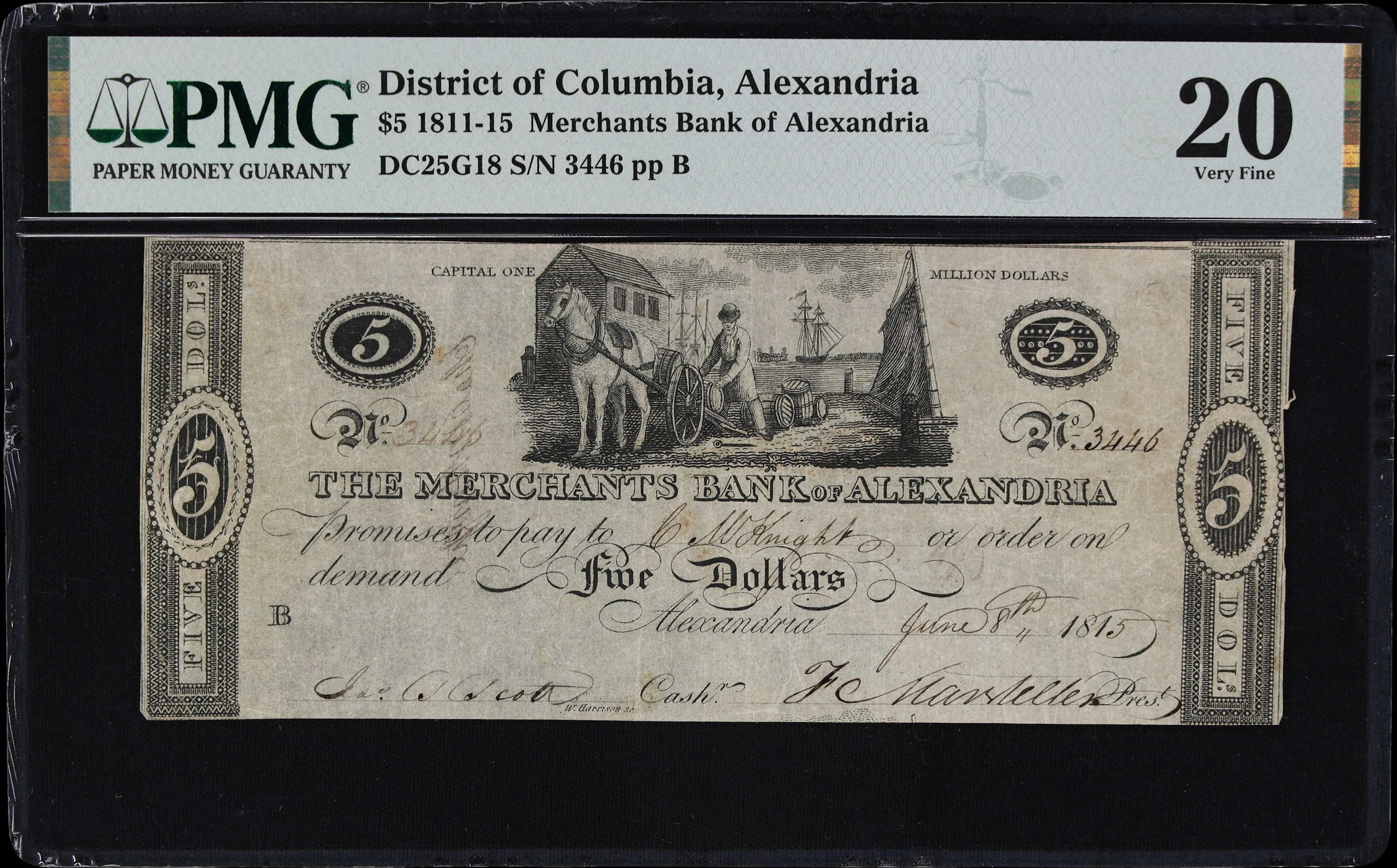 Alexandria, District of Columbia. Merchants Bank of Alexandria. 1815