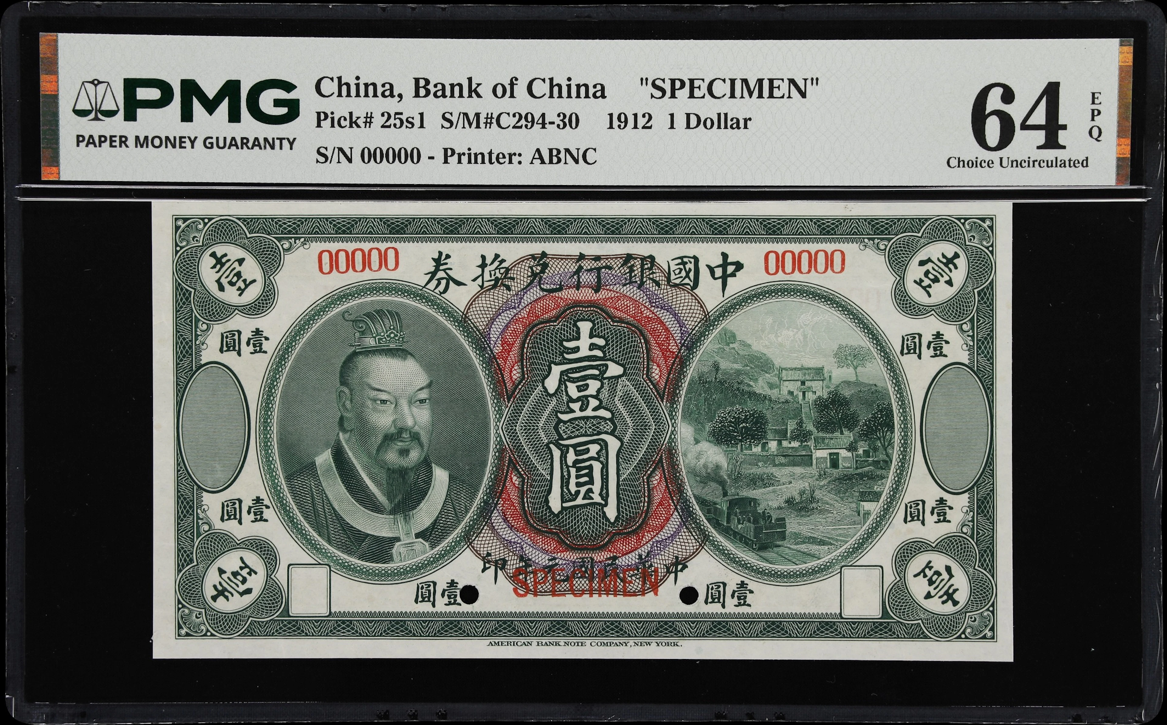 (t) CHINA--REPUBLIC. Bank of China. 1 Dollar, 1.6.1912. P-25s1. S/M#C294-30.