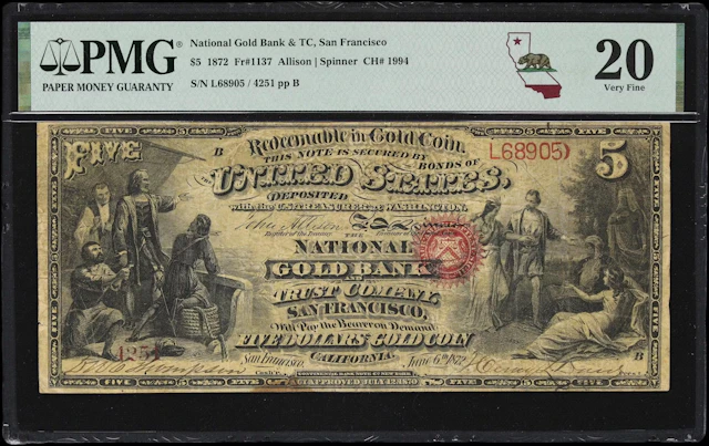 San Francisco, California. $5 1872. Fr. 1137. National Gold Bank &