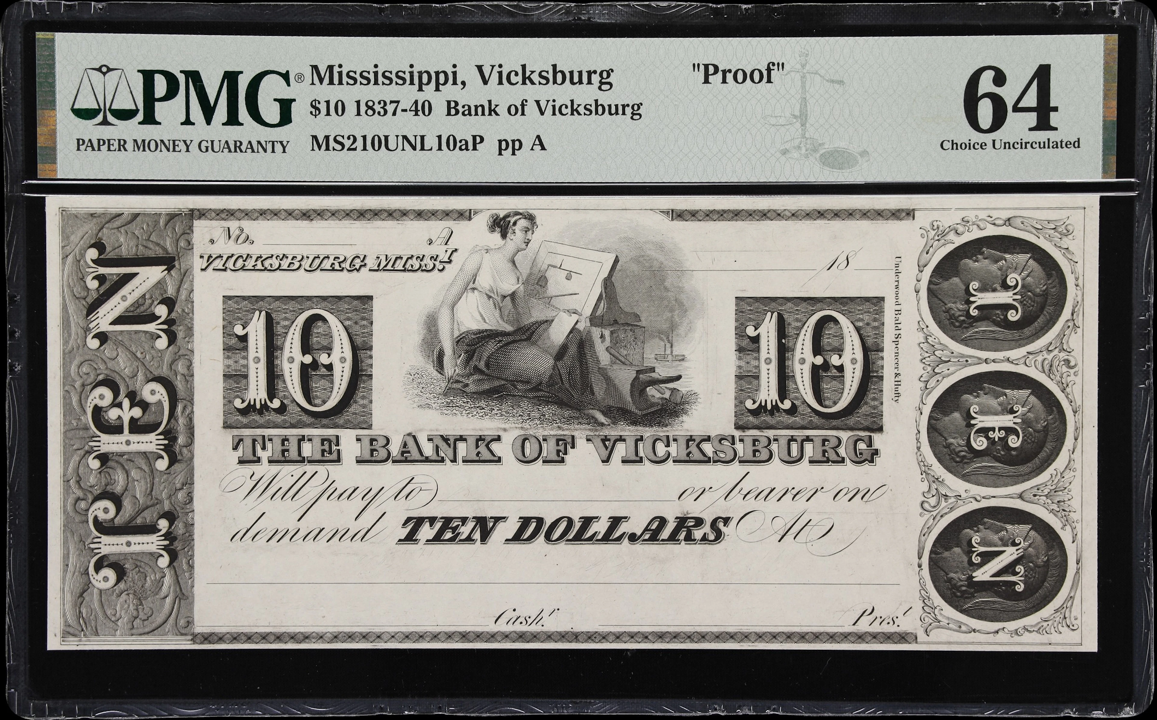 Vicksburg, Mississippi. Bank of Vicksburg. 18xx $10. PMG Choice Uncirculated