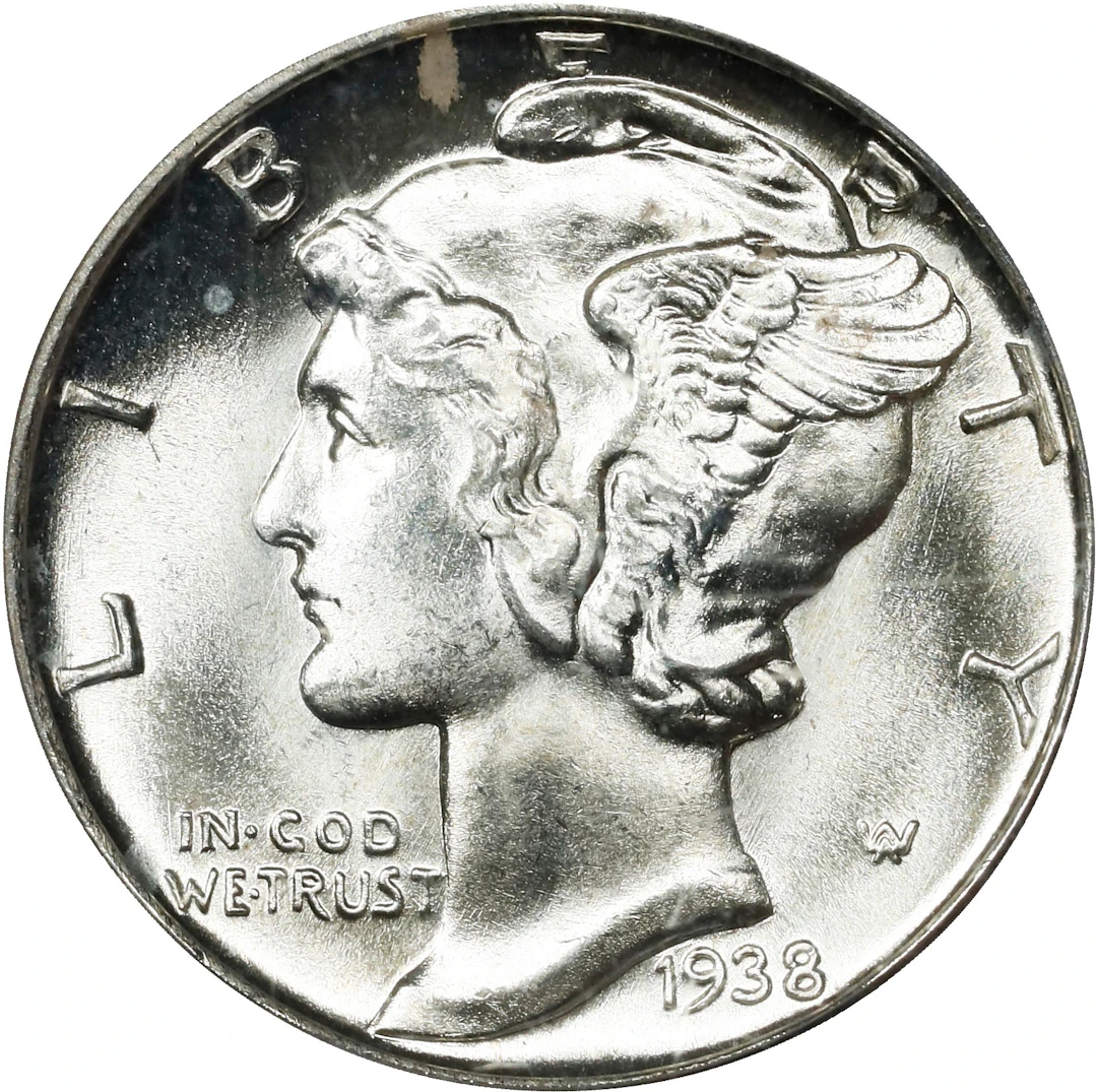 1938-D Mercury Dime. MS-66 FB (PCGS).