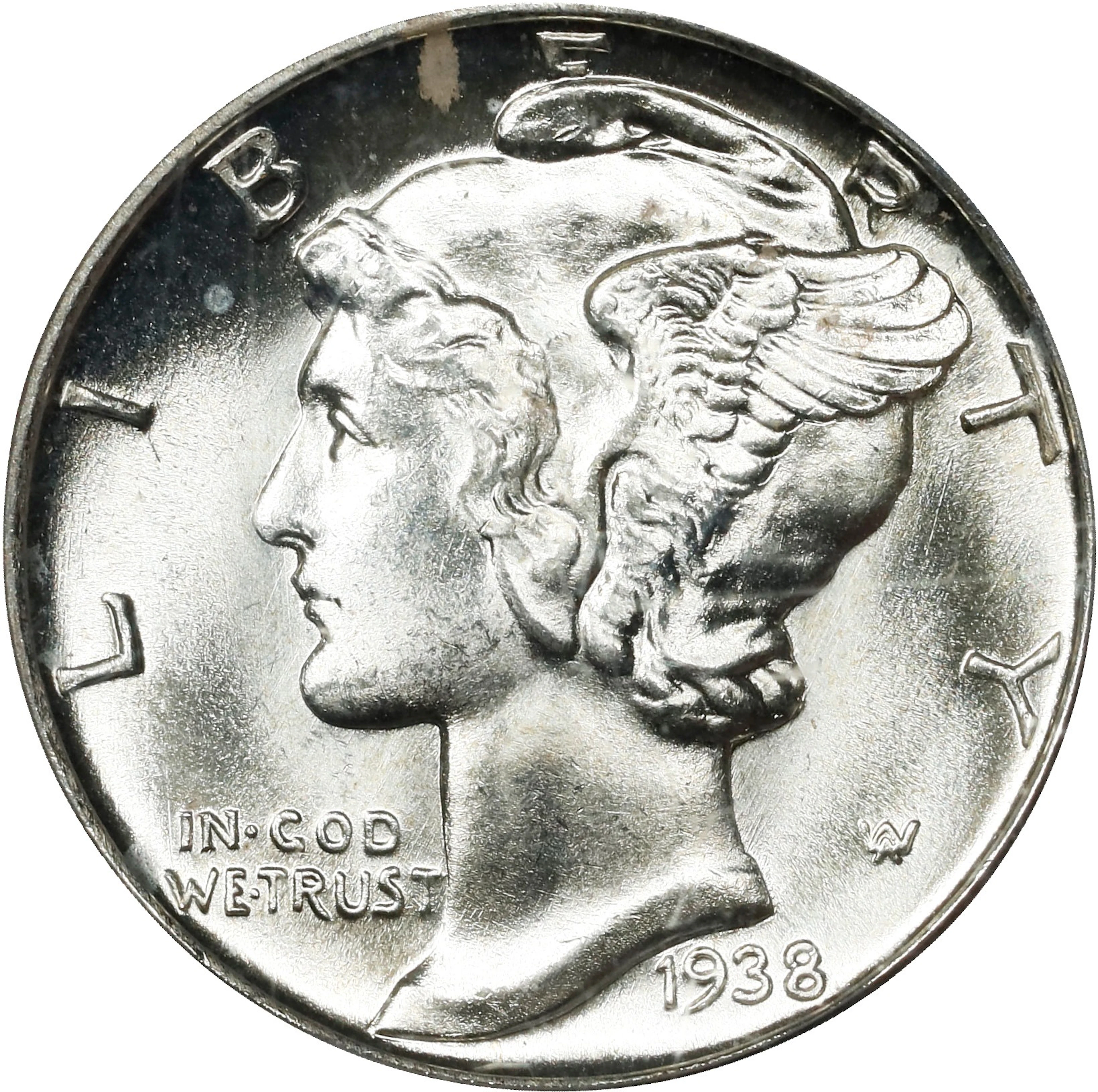 1938-D Mercury Dime. MS-66 FB (PCGS).