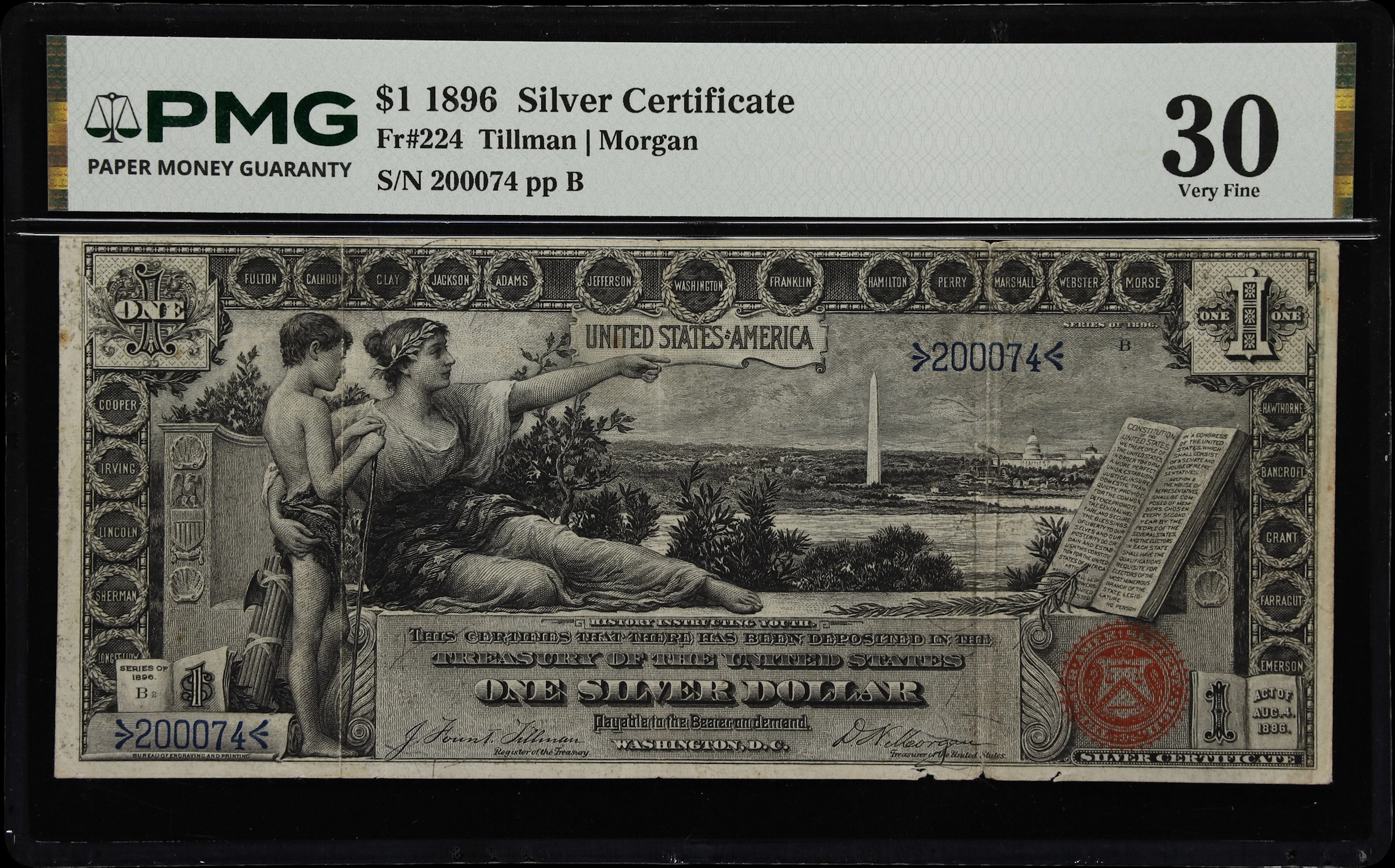 Fr. 224. 1896 $1 Silver Certificate. PMG Very Fine 30.