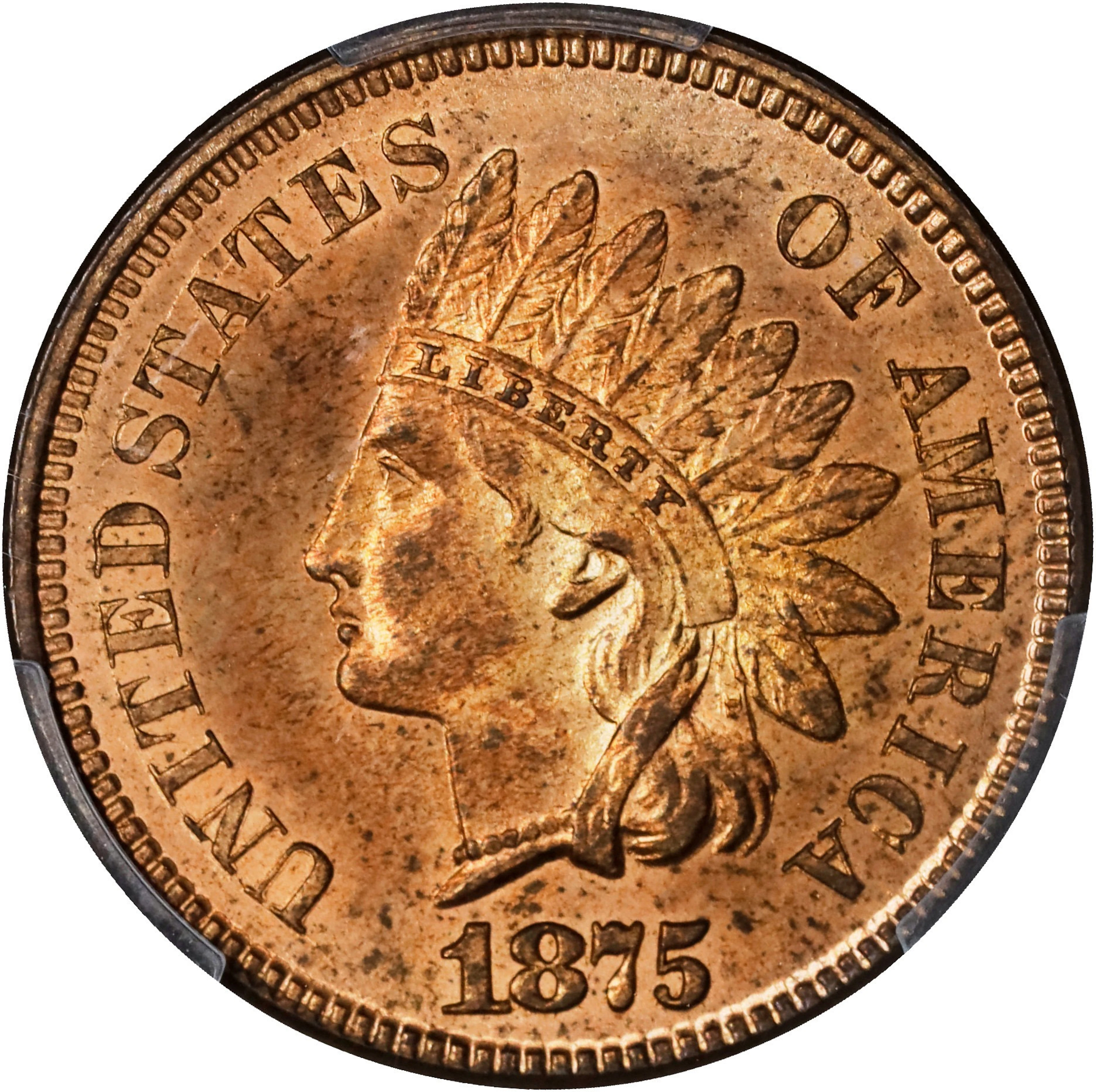 1875 Indian Cent. MS-64 RB (PCGS).