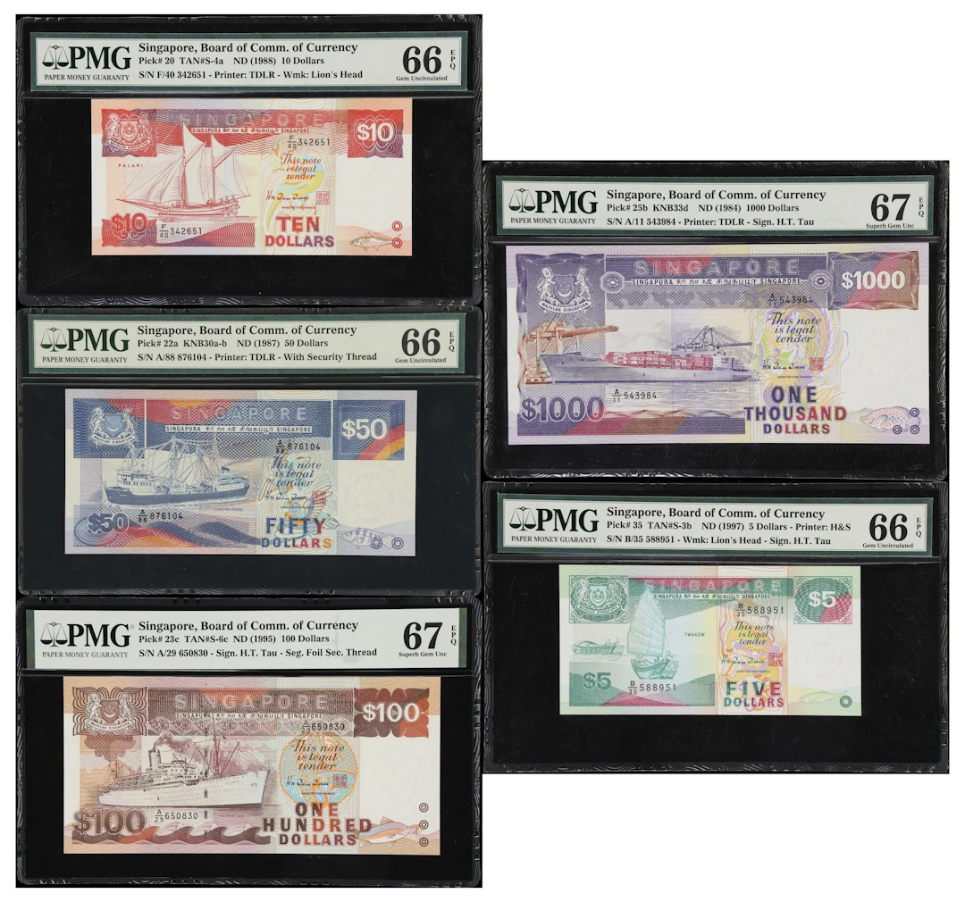 SINGAPORE. Lot of (5). Board of Commissioners of Currency. 5, 10