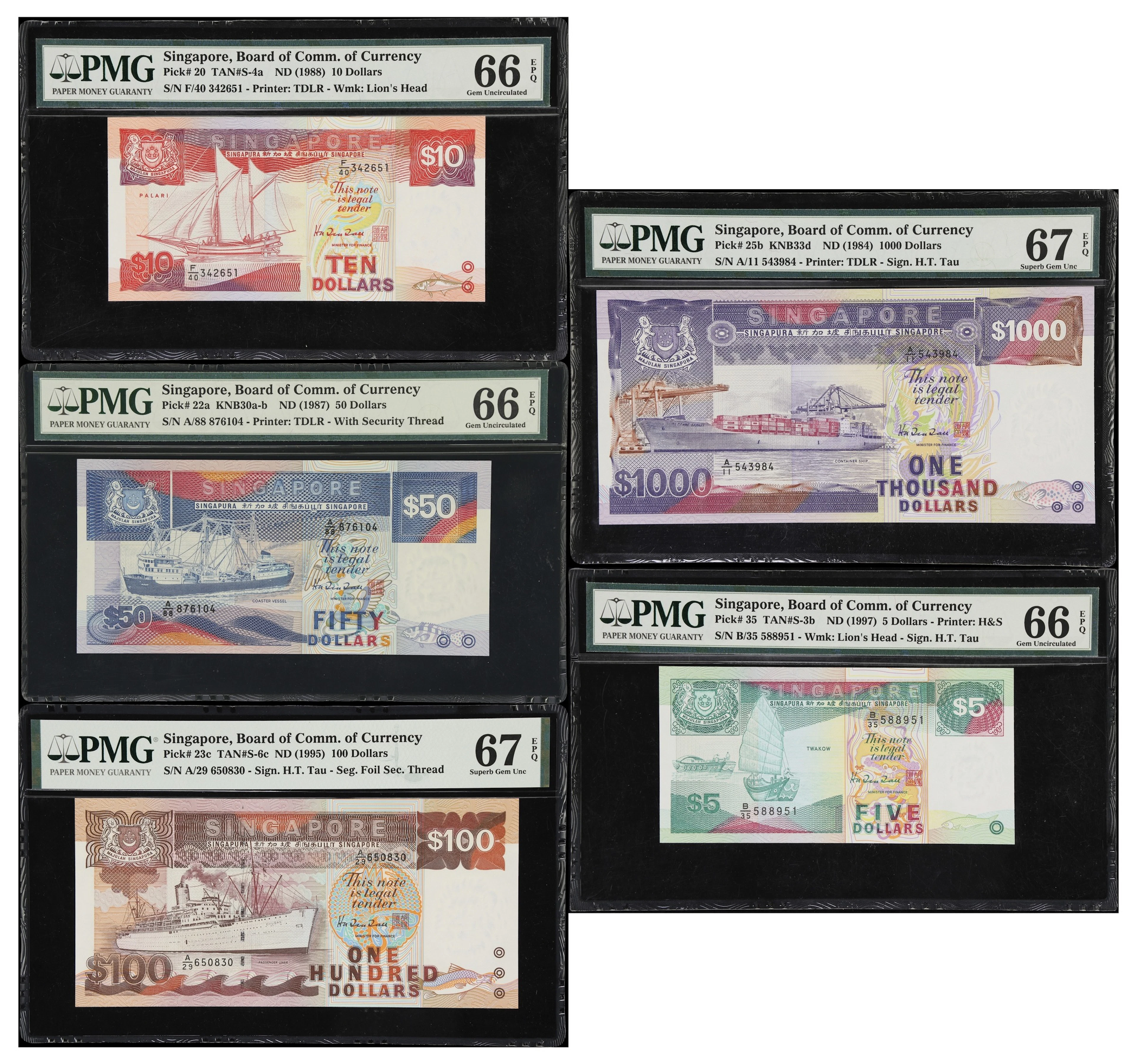 SINGAPORE. Lot of (5). Board of Commissioners of Currency. 5, 10
