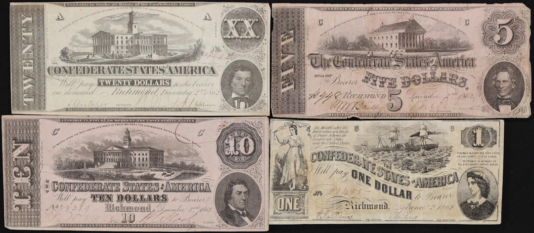 Lot of (4) T-44, T-51, T-52, & T-53. Confederate Currency. 1862 $1