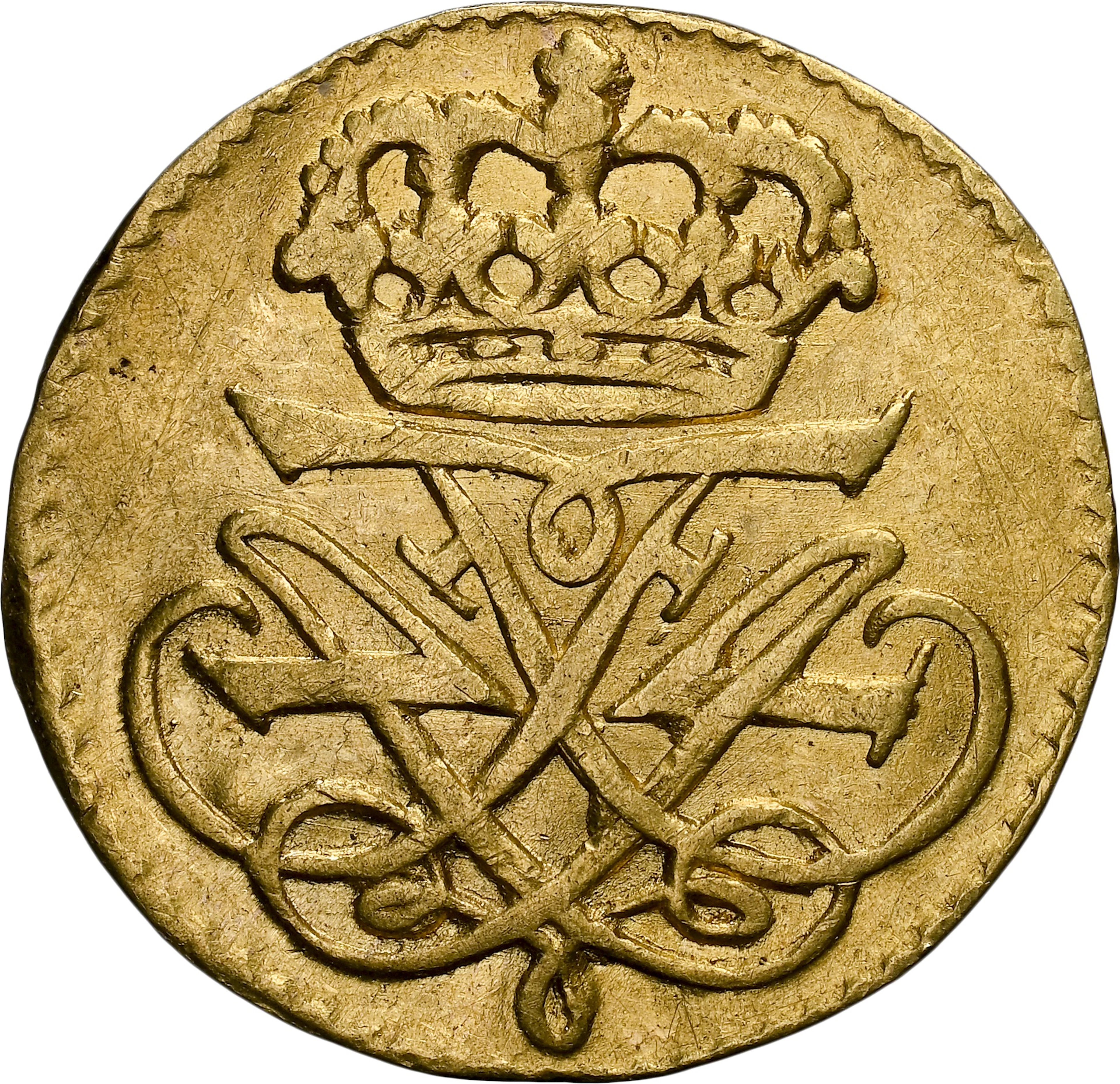 DENMARK. Gold Off-Metal Strike Skilling, 1711. Copenhagen Mint. Frederik