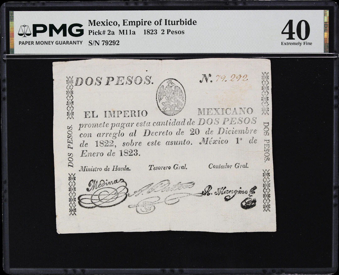 MEXICO. Empire of Iturbide. 2 Pesos, 1.1.1823. P-2a. M11a. PMG Extremely