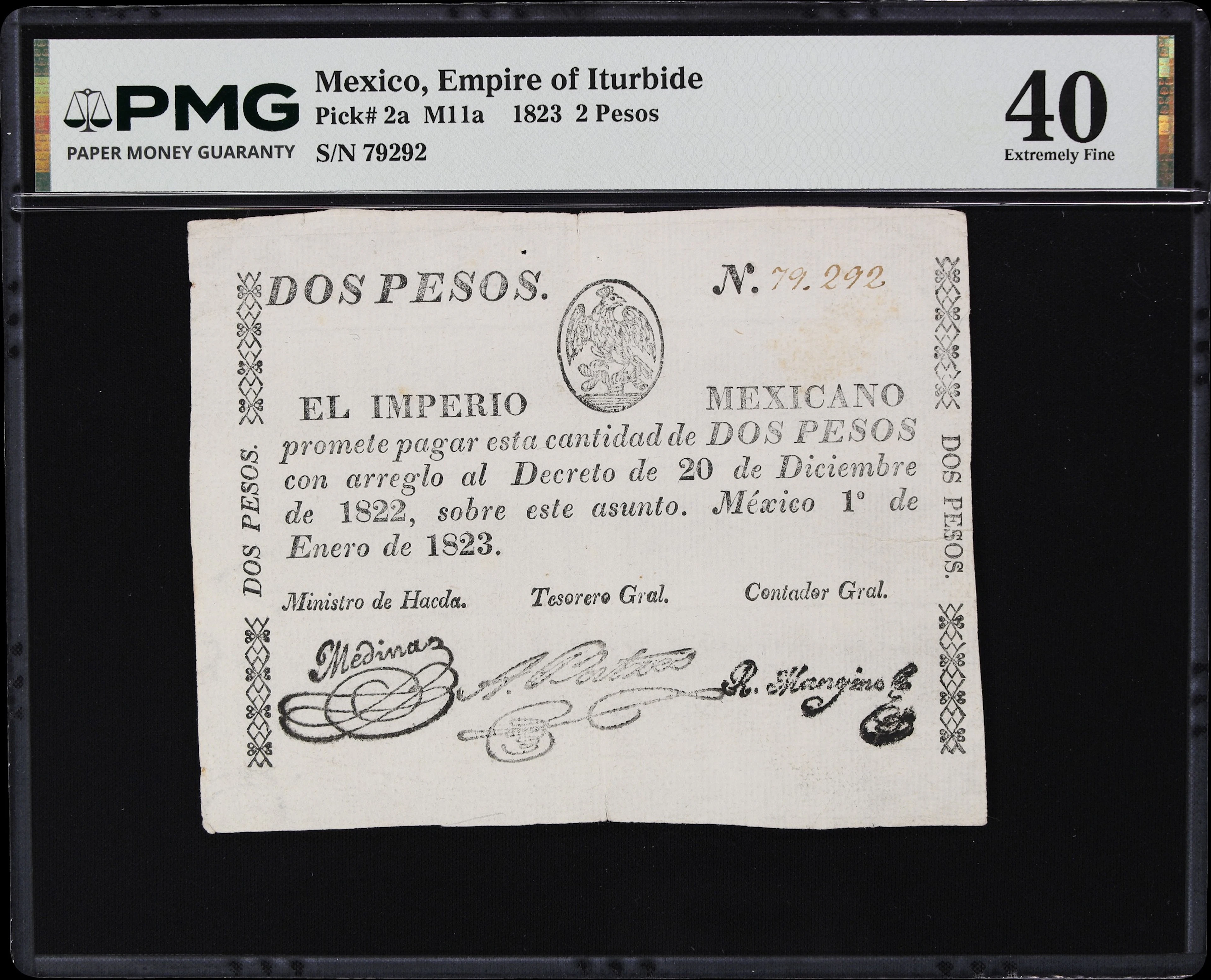 MEXICO. Empire of Iturbide. 2 Pesos, 1.1.1823. P-2a. M11a. PMG Extremely