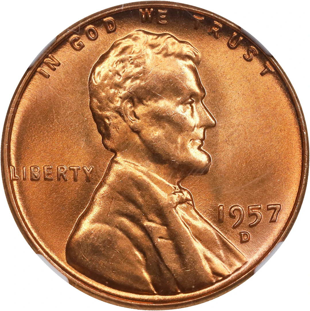 1957-D Lincoln Cent. MS-67 RD (NGC).