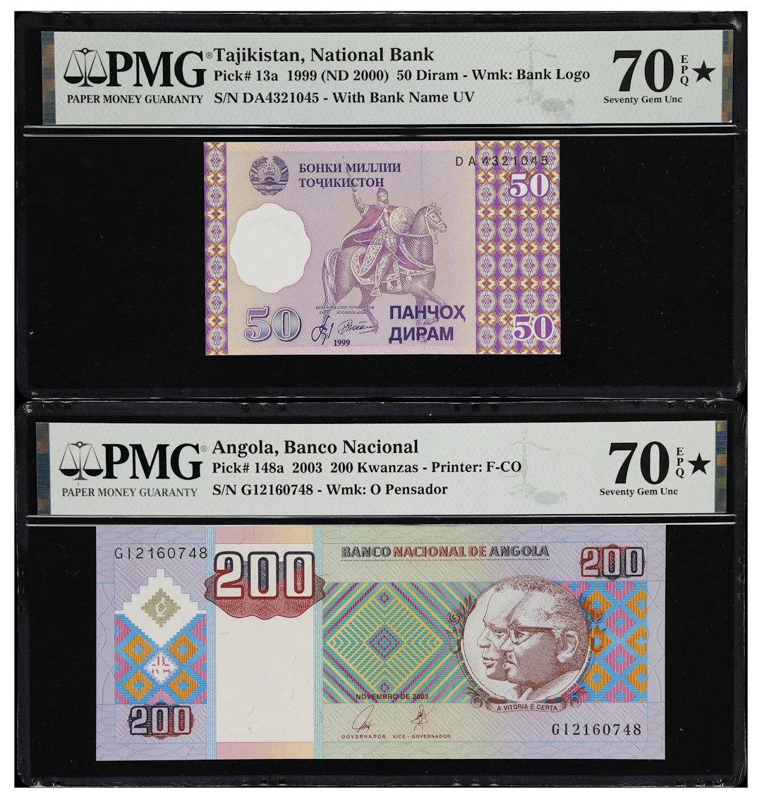 MIXED LOTS. National Bank of Tajikistan & Banco Nacional de Angola.