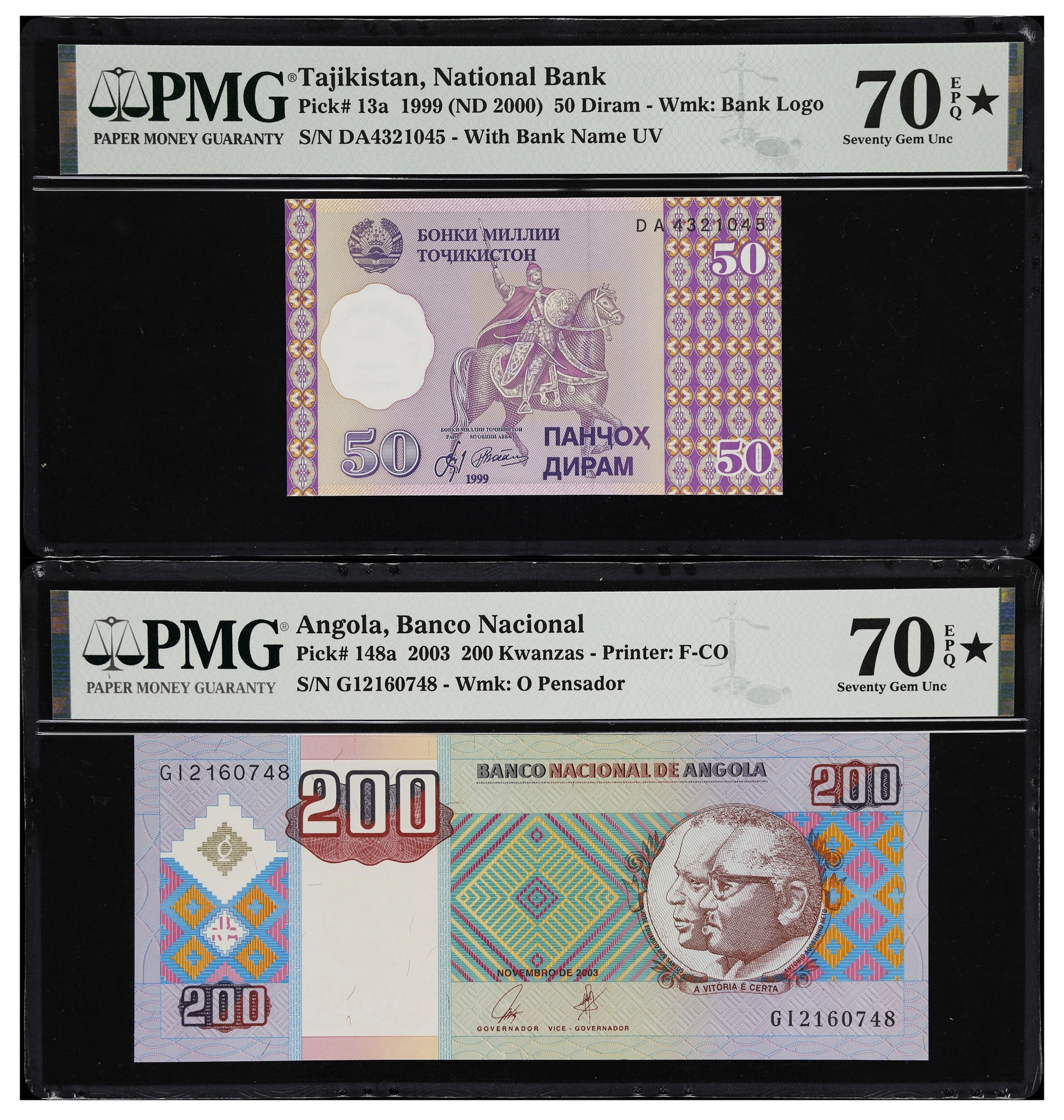MIXED LOTS. National Bank of Tajikistan & Banco Nacional de Angola.