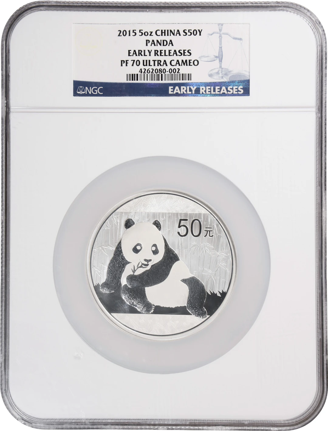 (5 oz, 155.52 g ASW). China. 2015 5 oz Silver Panda. PF-70 Ultra Cameo (NGC).