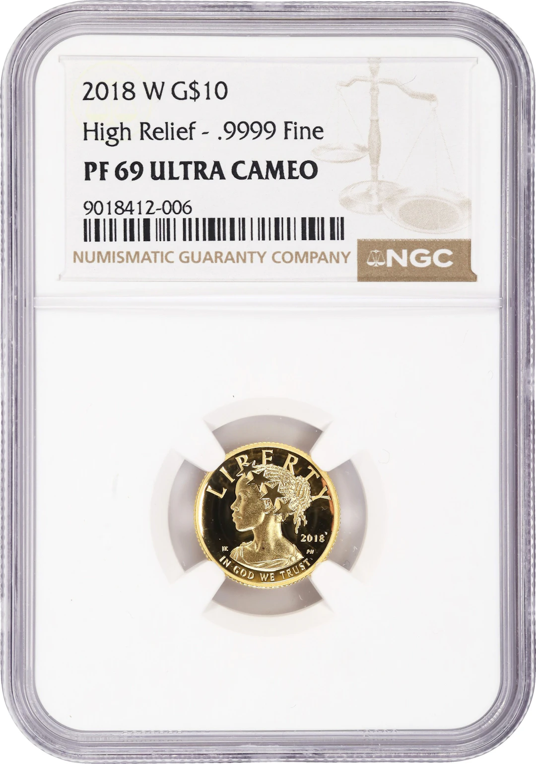(0.1 oz, 3.11 g AGW). 2018-W American Liberty Gold $10. High Relief.