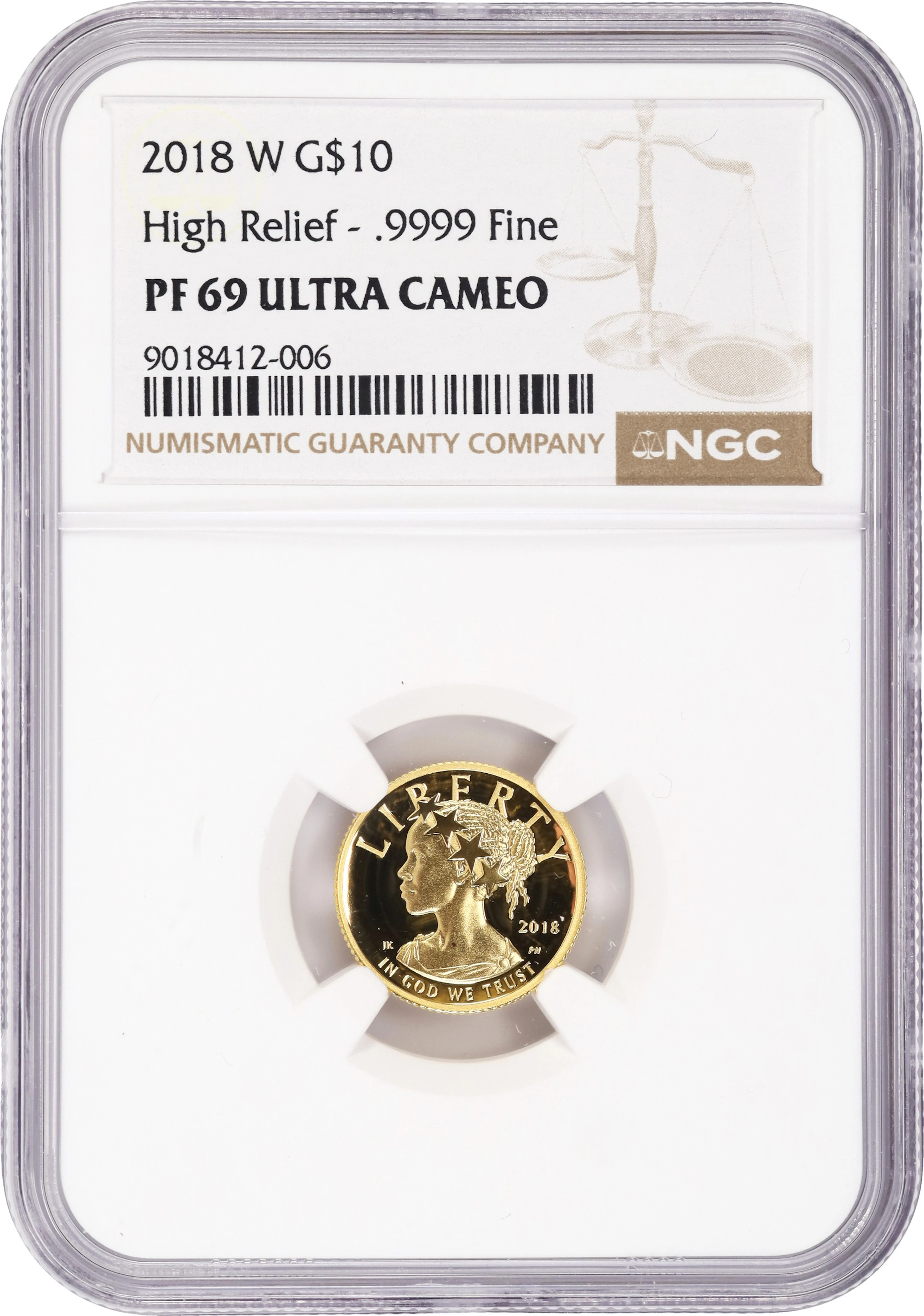 (0.1 oz, 3.11 g AGW). 2018-W American Liberty Gold $10. High Relief.