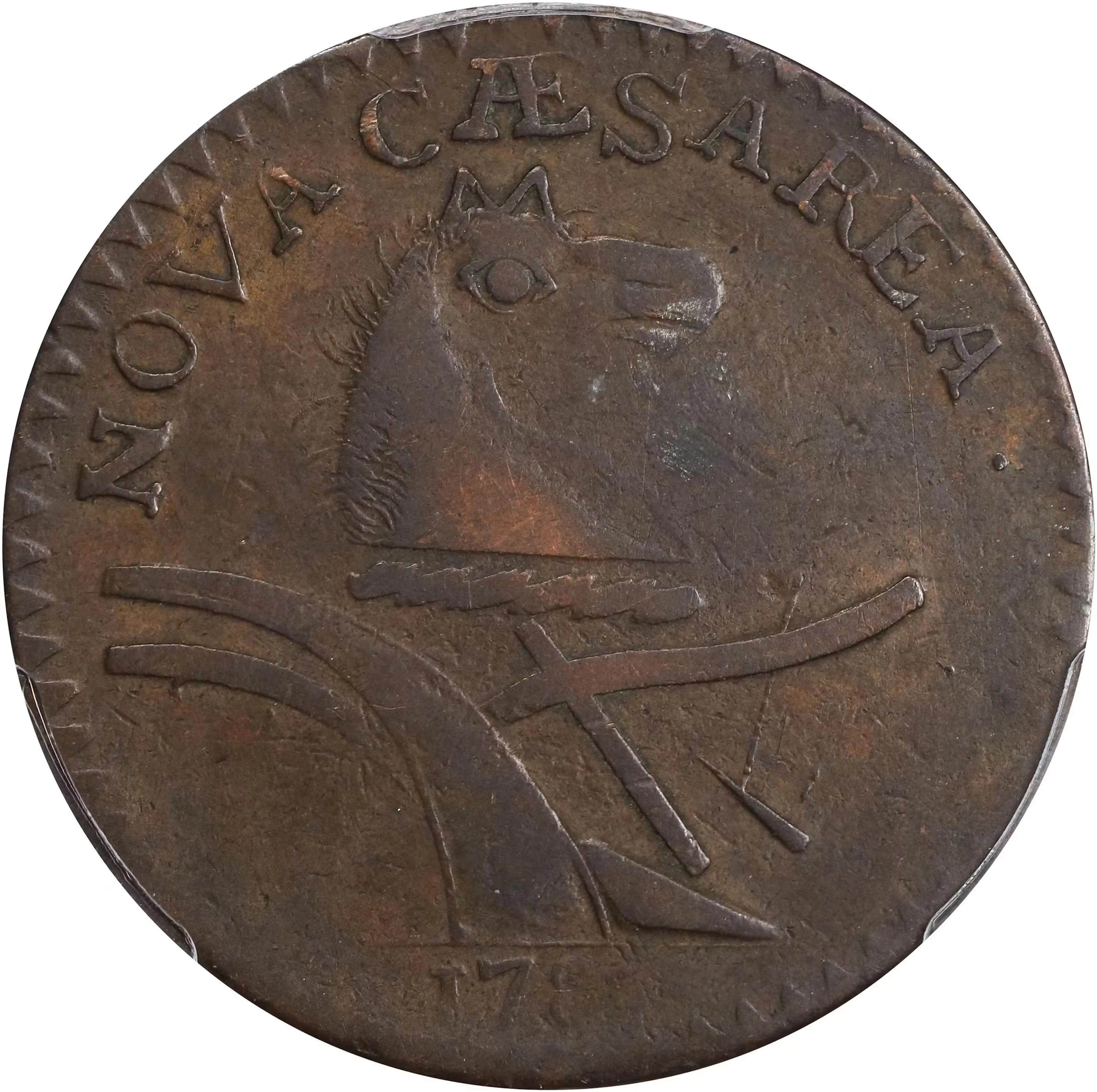 1787 New Jersey Copper. Maris 6-D, W-5050. Rarity-2. No Sprig Above