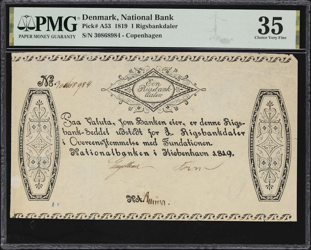 (◊) DENMARK. Nationalbanken i Kiobenhavn. 1 Rigsbankdaler, 1819. P-A53.