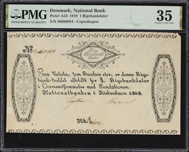 (◊) DENMARK. Nationalbanken i Kiobenhavn. 1 Rigsbankdaler, 1819. P-A53.
