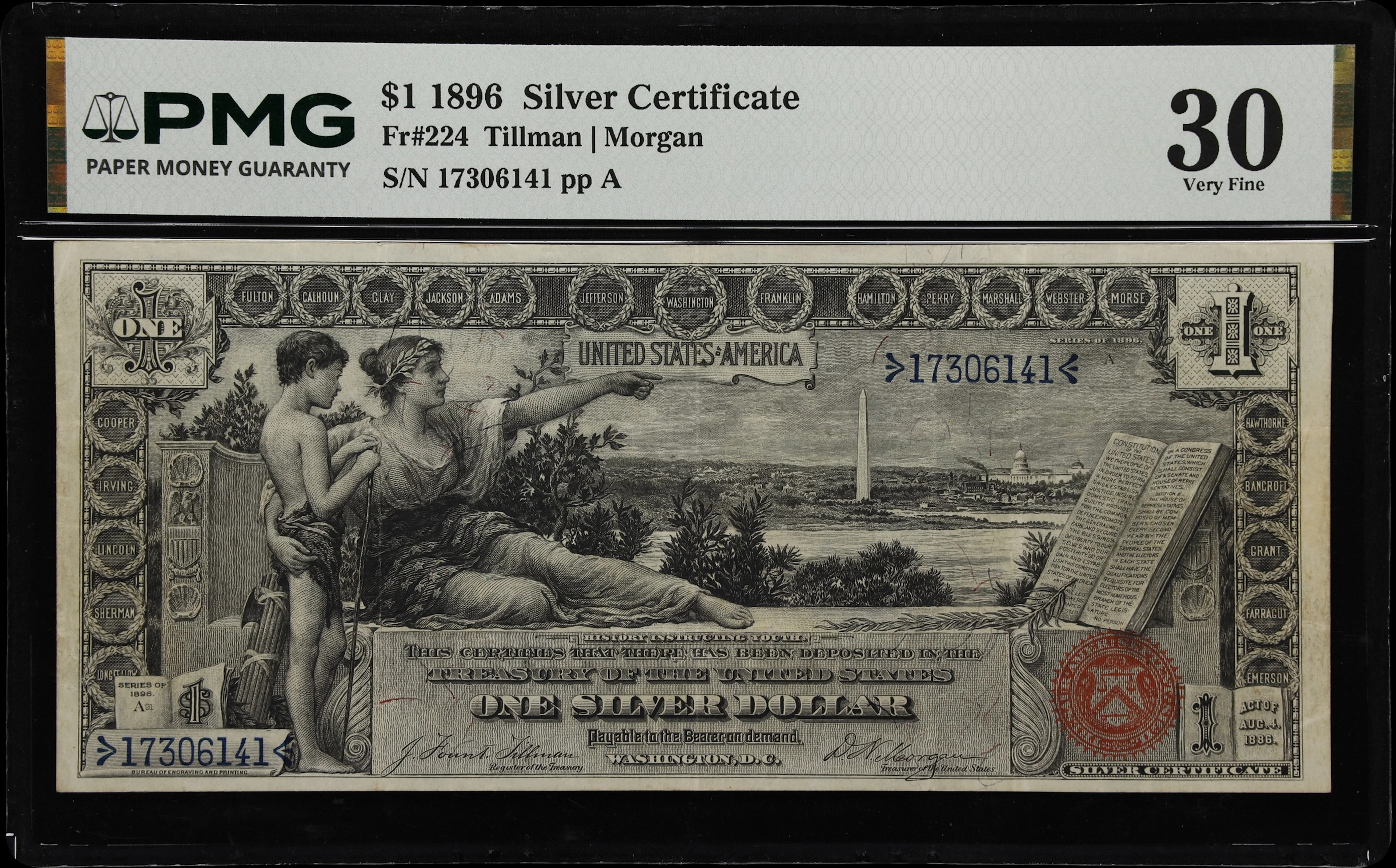 Fr. 224. 1896 $1 Silver Certificate. PMG Very Fine 30.