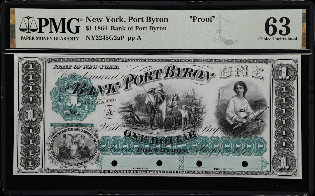 Port Byron, New York. Bank of Port Byron. 1864 $1. PMG Choice Uncirculated