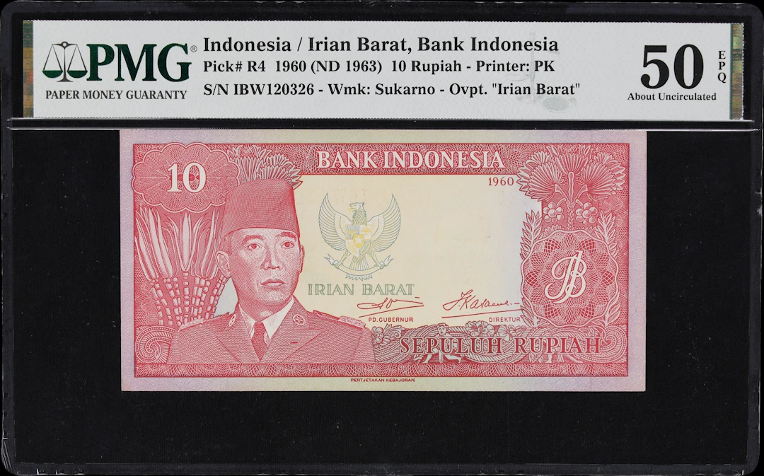 INDONESIA. Bank Indonesia. 10 Rupiah, 1960. P-R4. PMG About Uncirculated