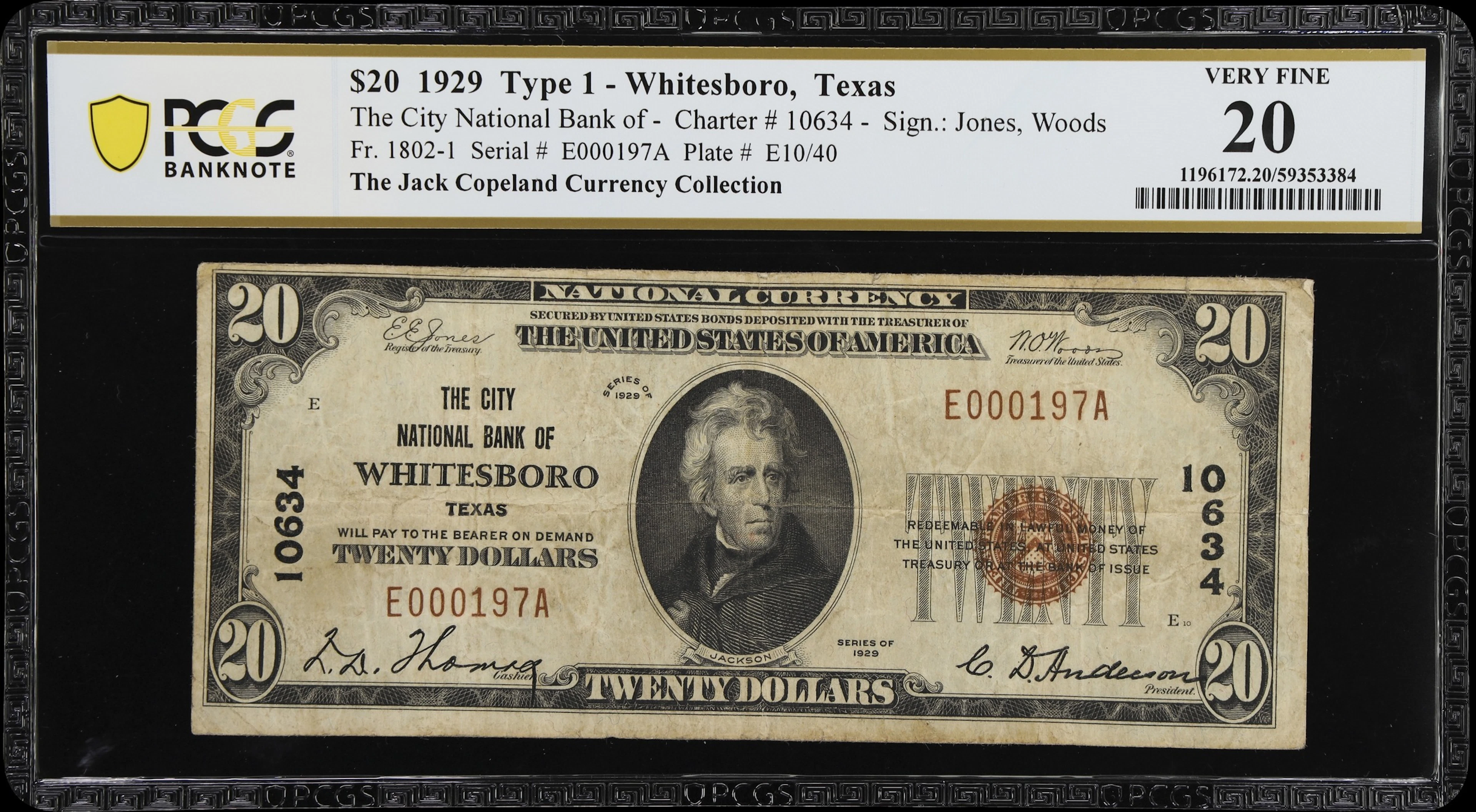 Whitesboro, Texas. $20 1929 Ty. 1. Fr. 1802-1. City NB. Charter #10634.
