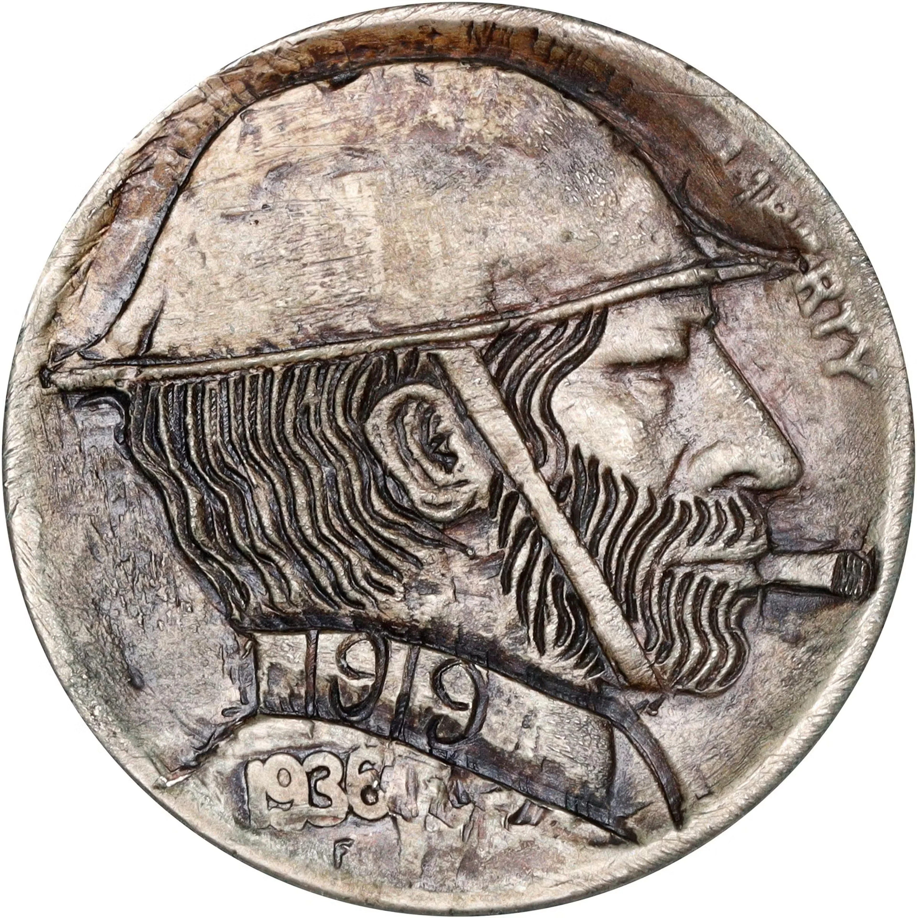 Bo's Brother as a World War I Soldier Hobo Nickel. By Bo. Quality