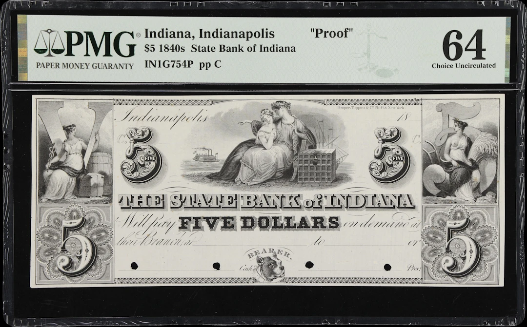 Indianapolis, Indiana. State Bank of Indiana. 18xx $5. PMG Choice