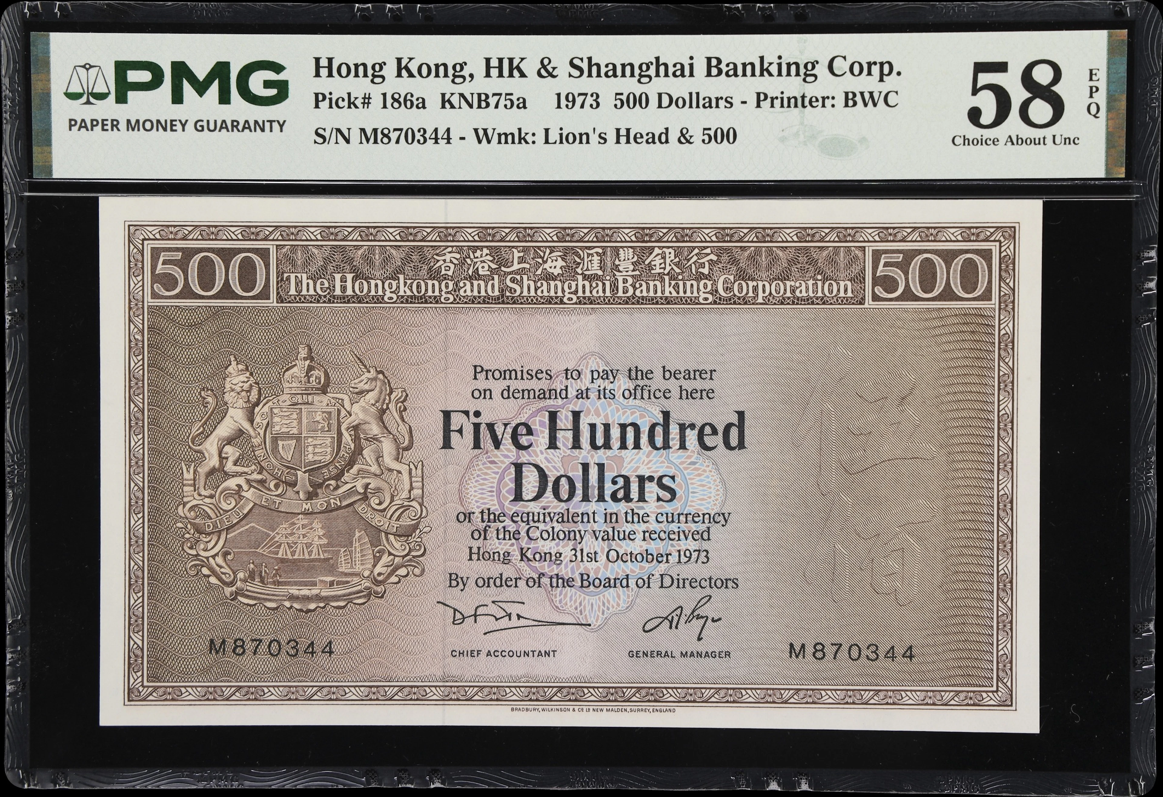 HONG KONG (SAR). Hong Kong & Shanghai Banking Corporation. 500 Dollars