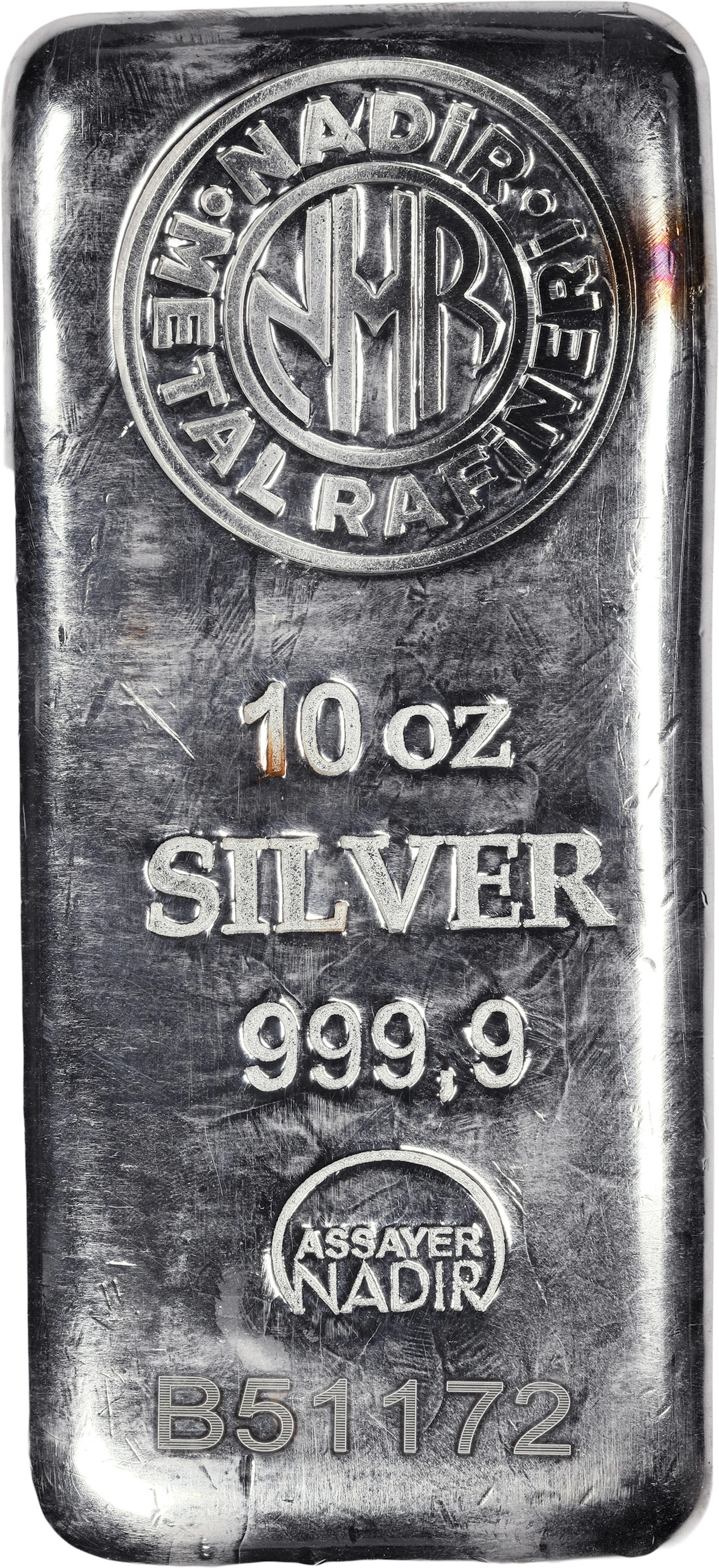 (10 oz, 311.04 g ASW). Nadir Metal Rafineri 10 oz Silver Bar.