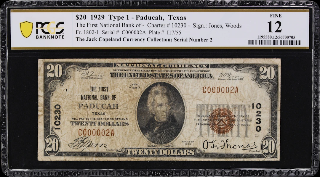 Paducah, Texas. $20 1929 Ty. 1. Fr. 1802-1. First NB. Charter #10230.