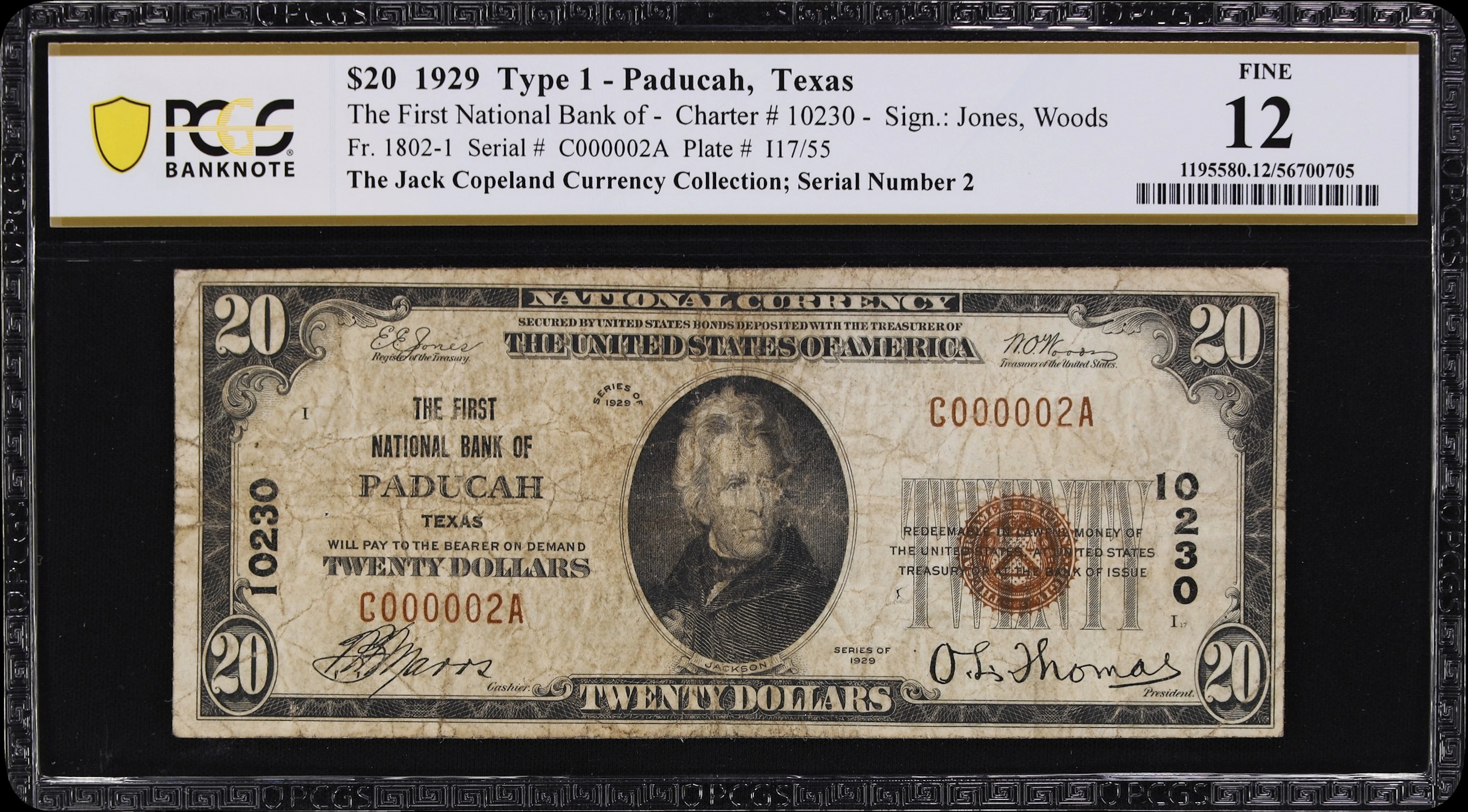 Paducah, Texas. $20 1929 Ty. 1. Fr. 1802-1. First NB. Charter #10230.